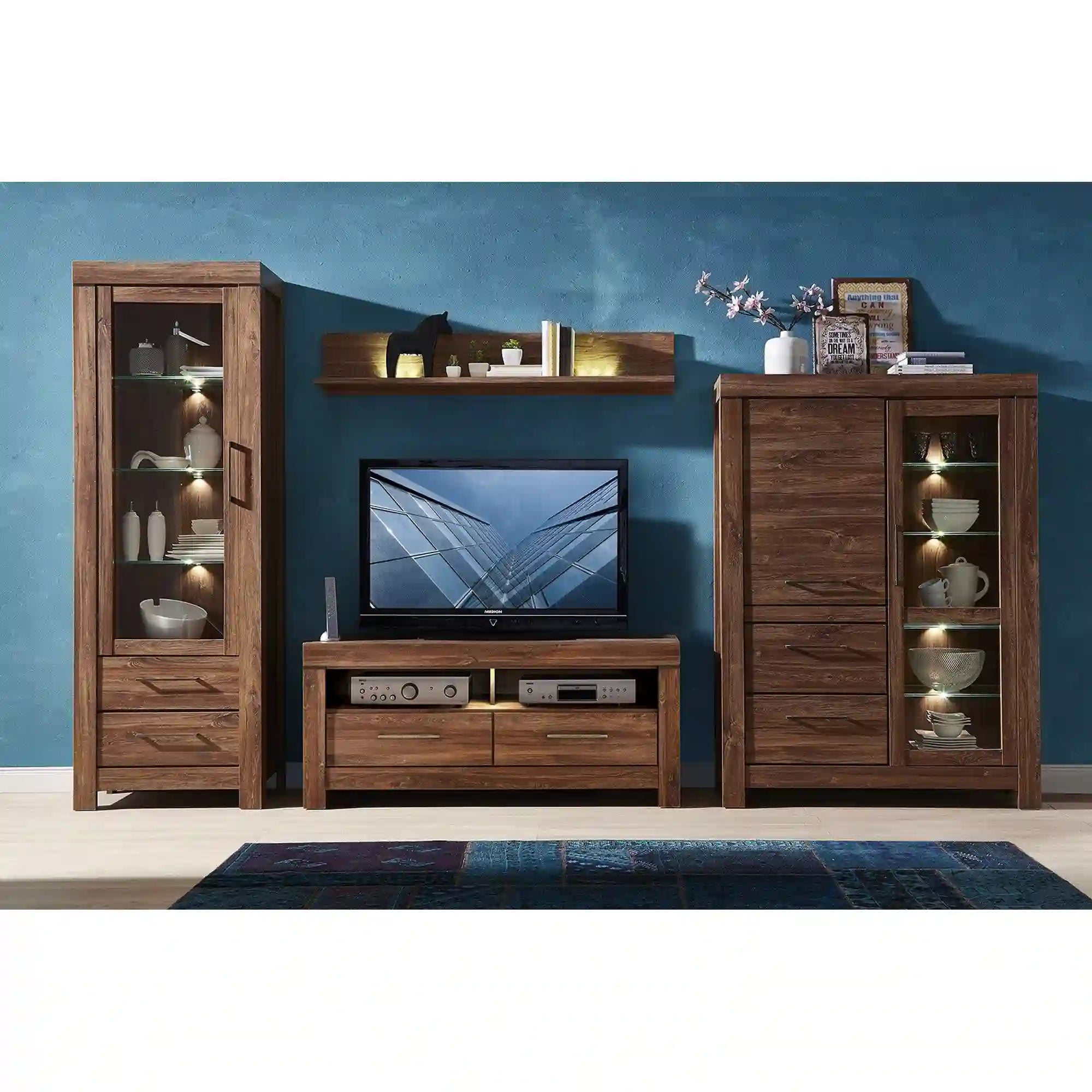 Comoda TV GENT, stejar, PAL, cu iluminare LED, 139x54x60 cm