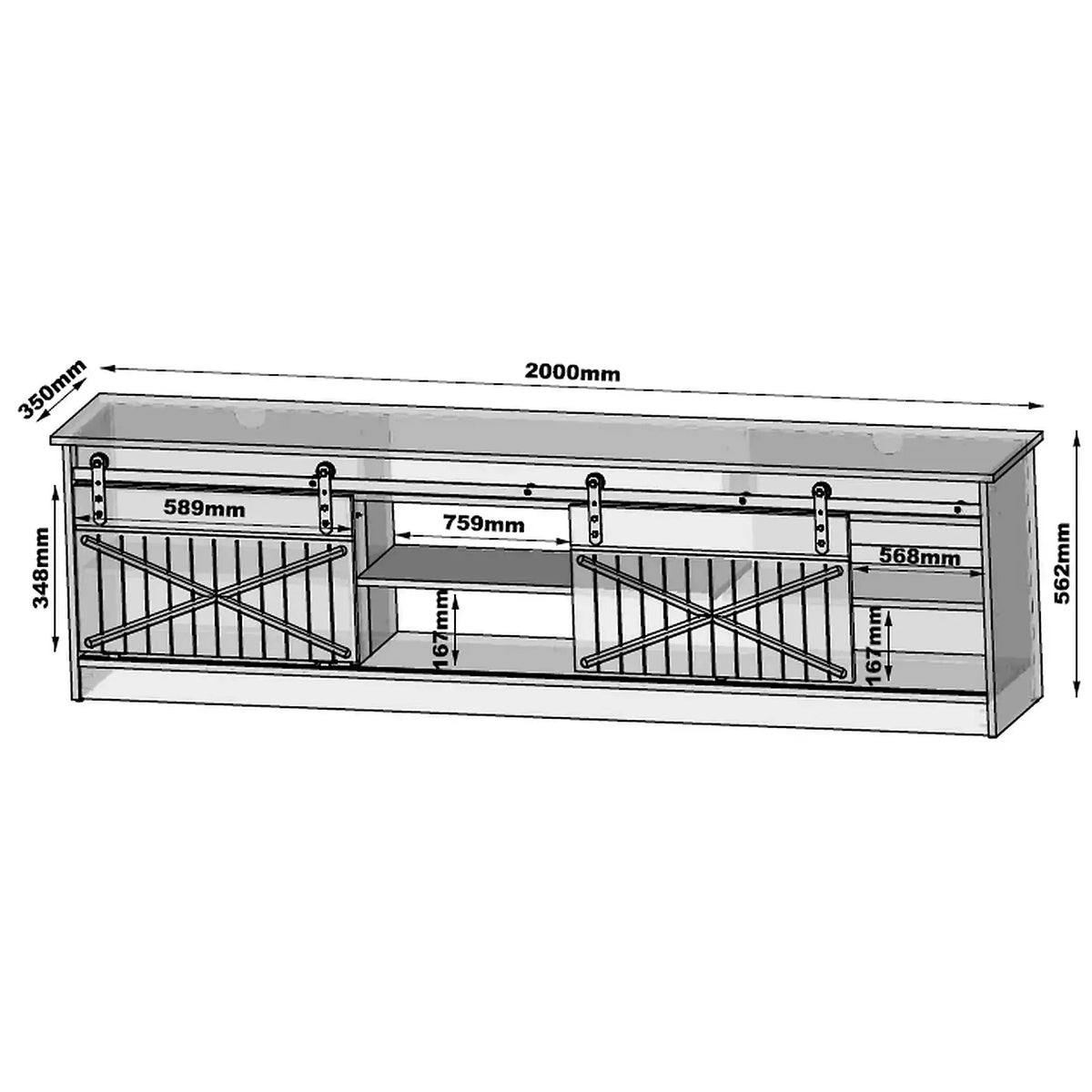 Comoda TV GRANERO, alb, PAL laminat, 200x35x57 cm