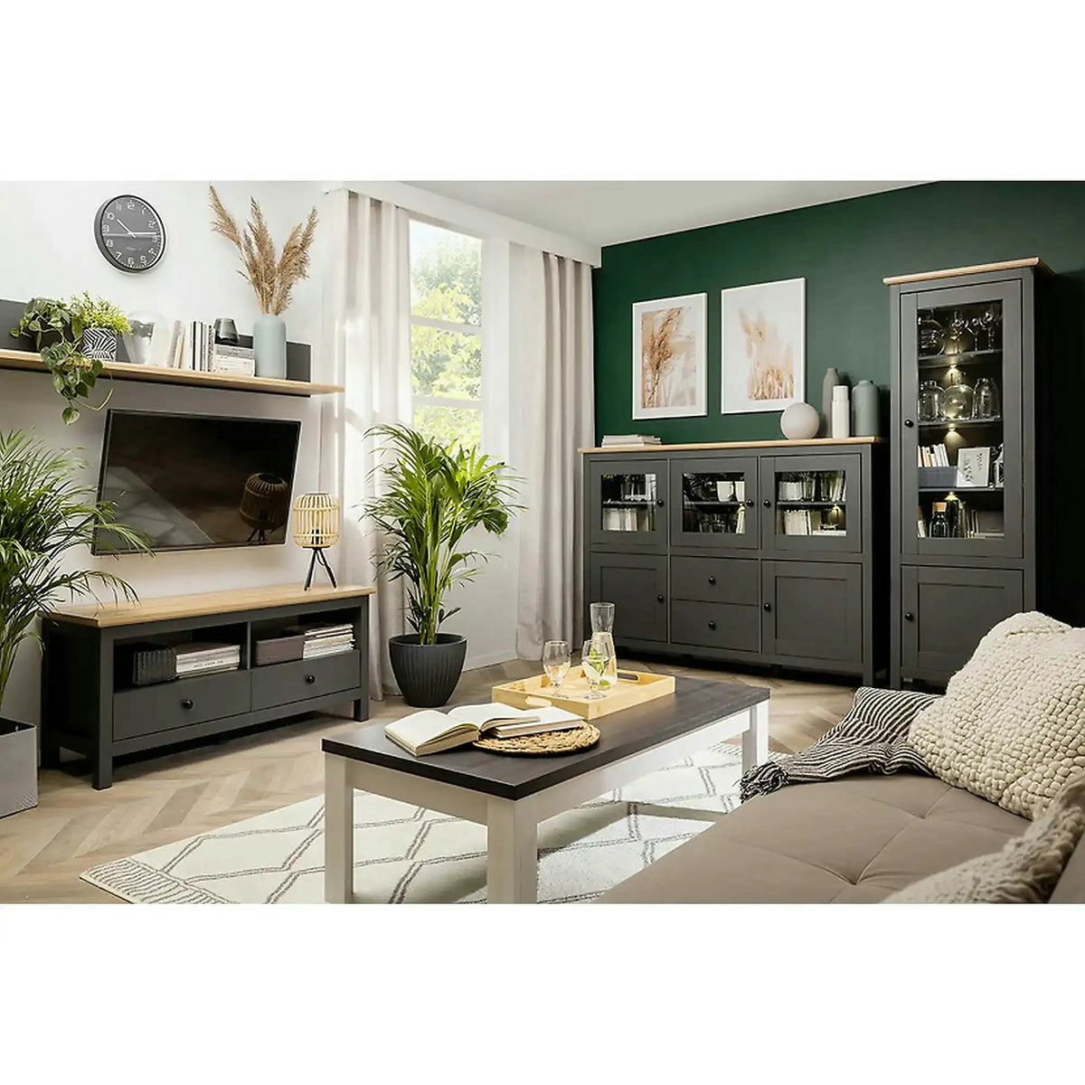 Comoda TV HESEN, gri grafit/stejar artisan, PAL melaminat, 137x47x59 cm