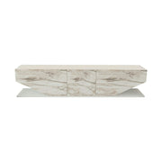 Comoda TV INCI, alb cu efect de marmura, PAL melaminat, 180x30x45 cm