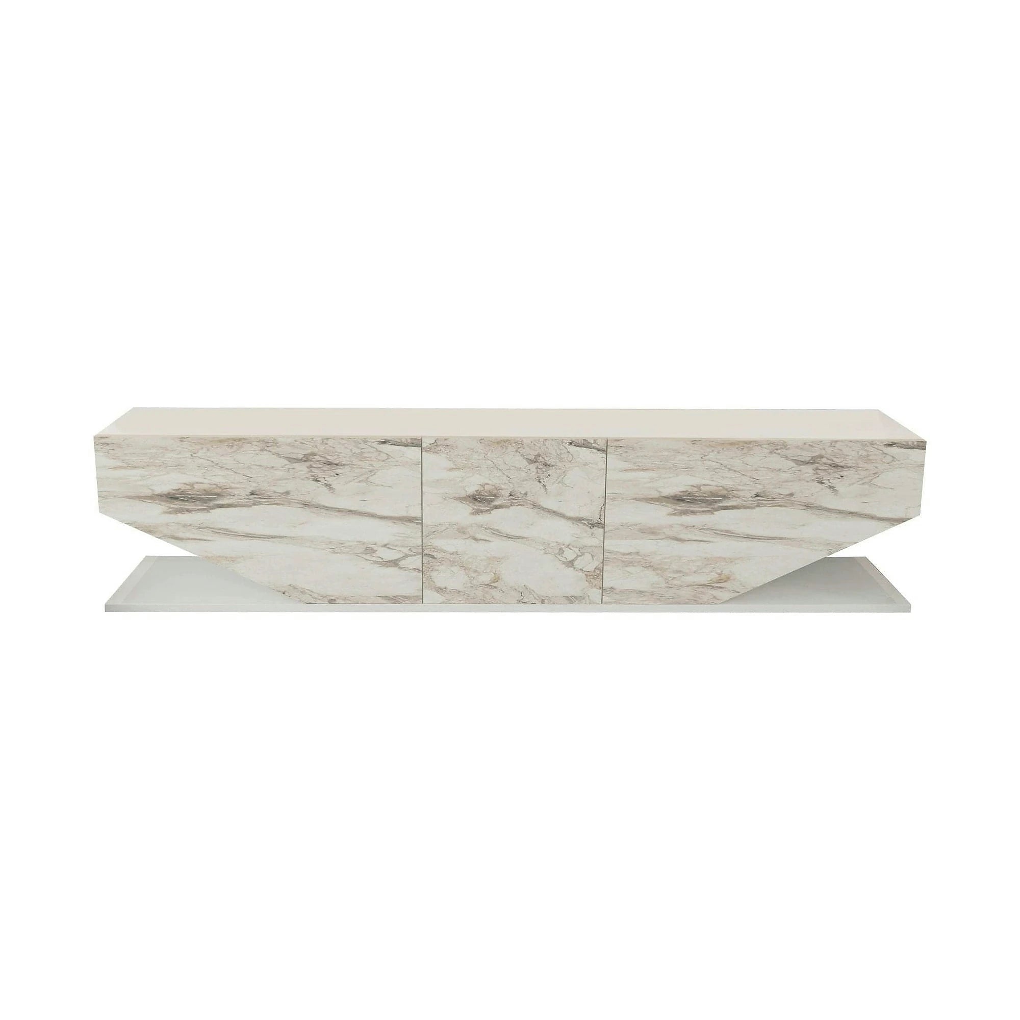 Comoda TV INCI, alb cu efect de marmura, PAL melaminat, 180x30x45 cm