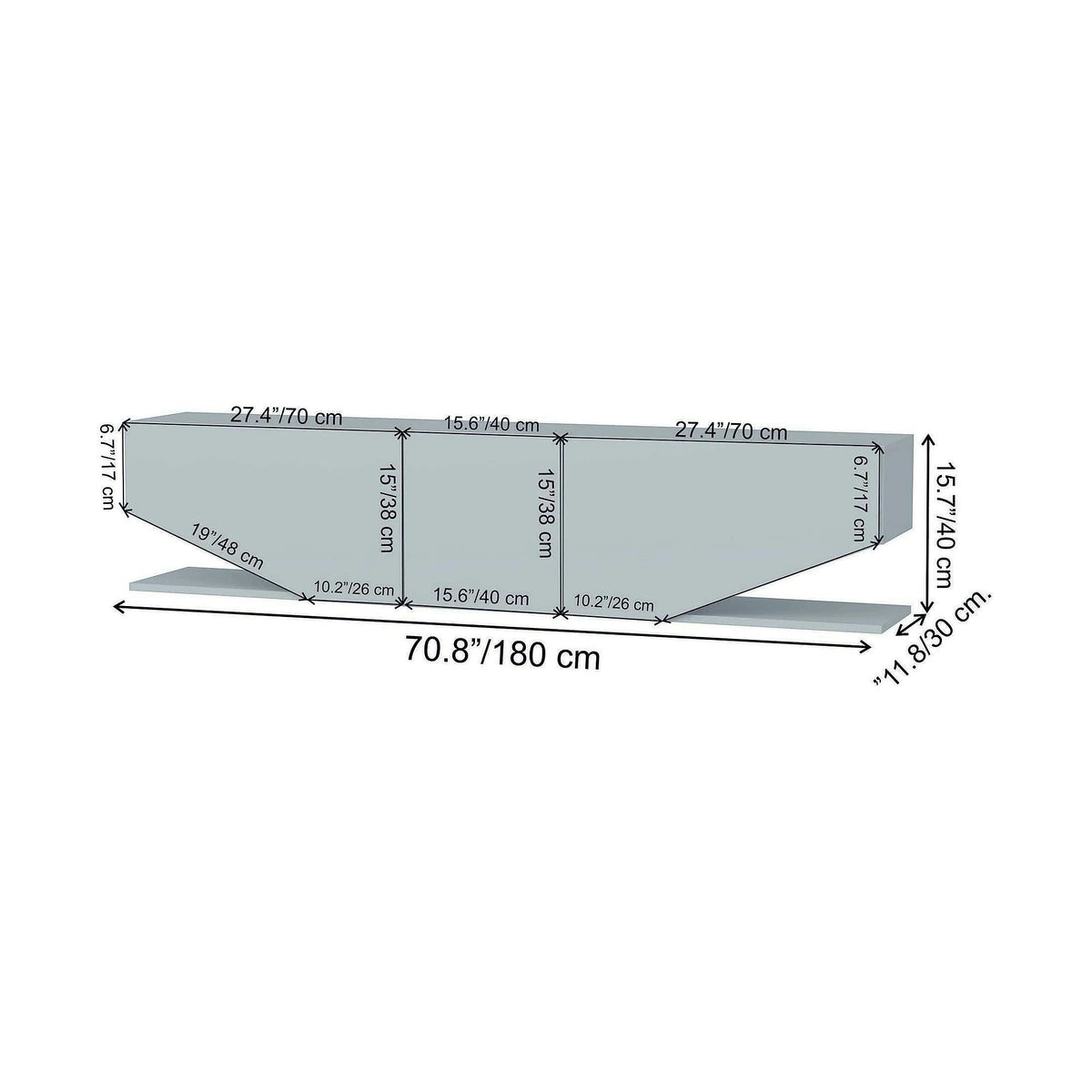 Comoda TV INCI, alb cu efect de marmura, PAL melaminat, 180x30x45 cm