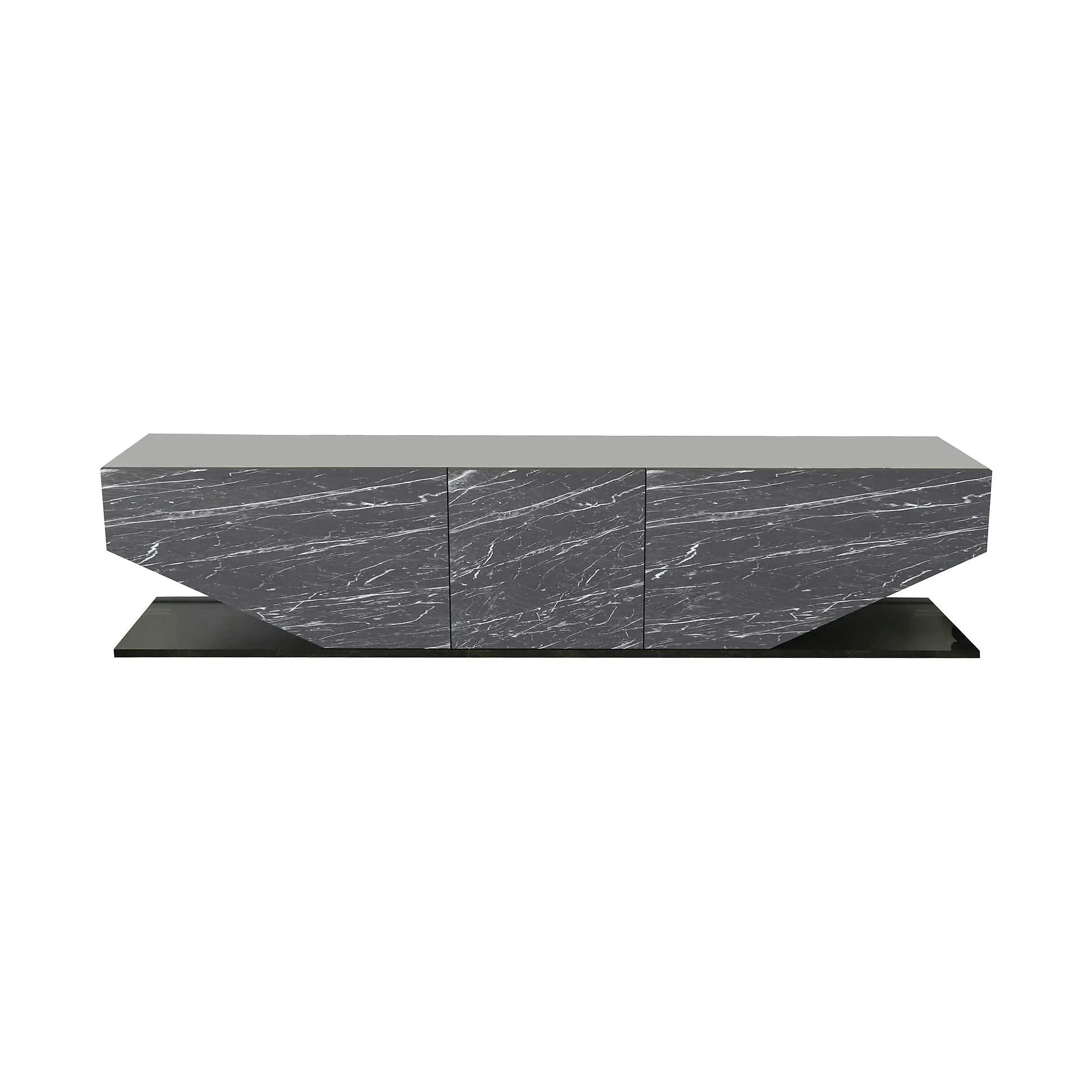 Comoda TV INCI, negru cu efect de marmura, PAL melaminat, 180x30x45 cm
