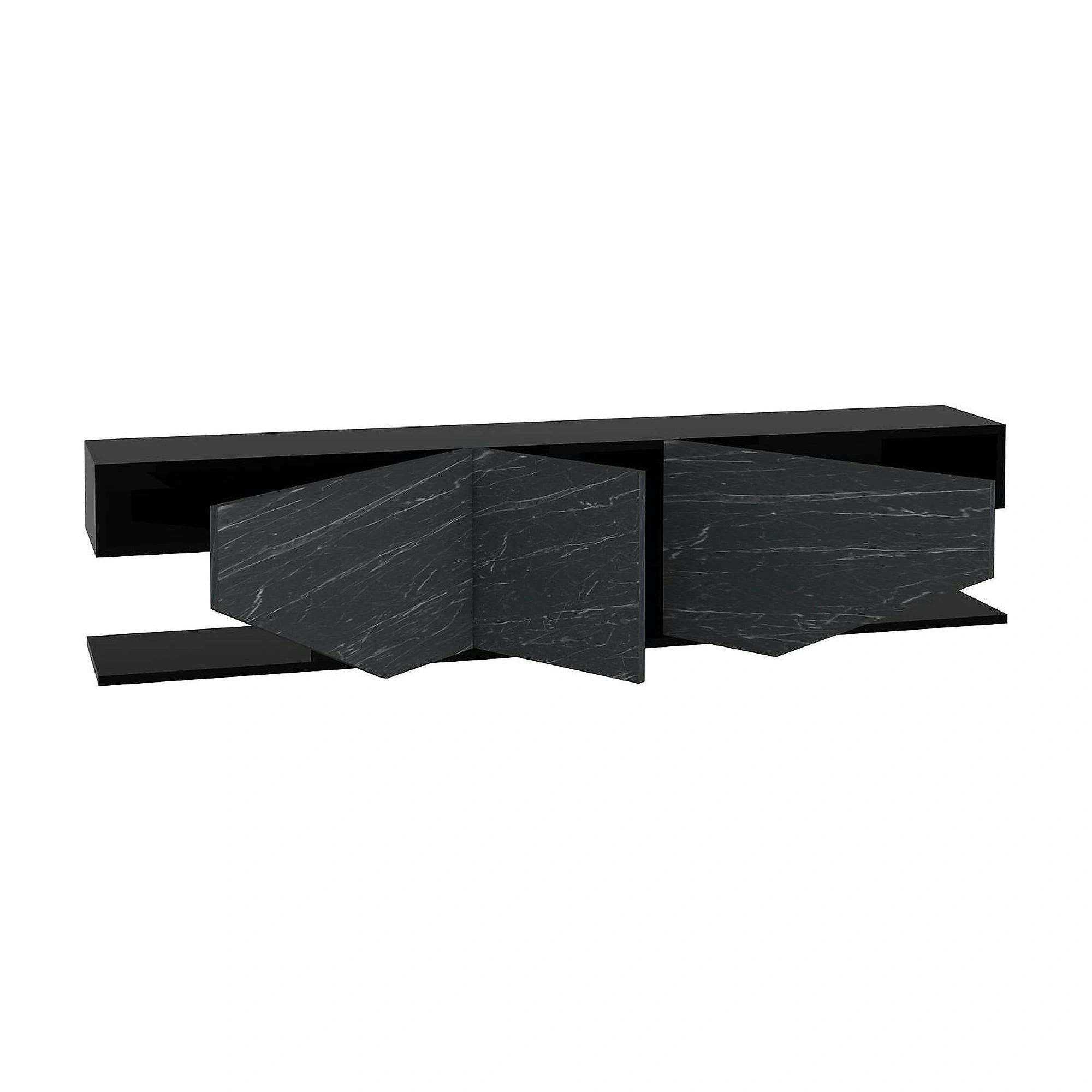 Comoda TV INCI, negru cu efect de marmura, PAL melaminat, 180x30x45 cm
