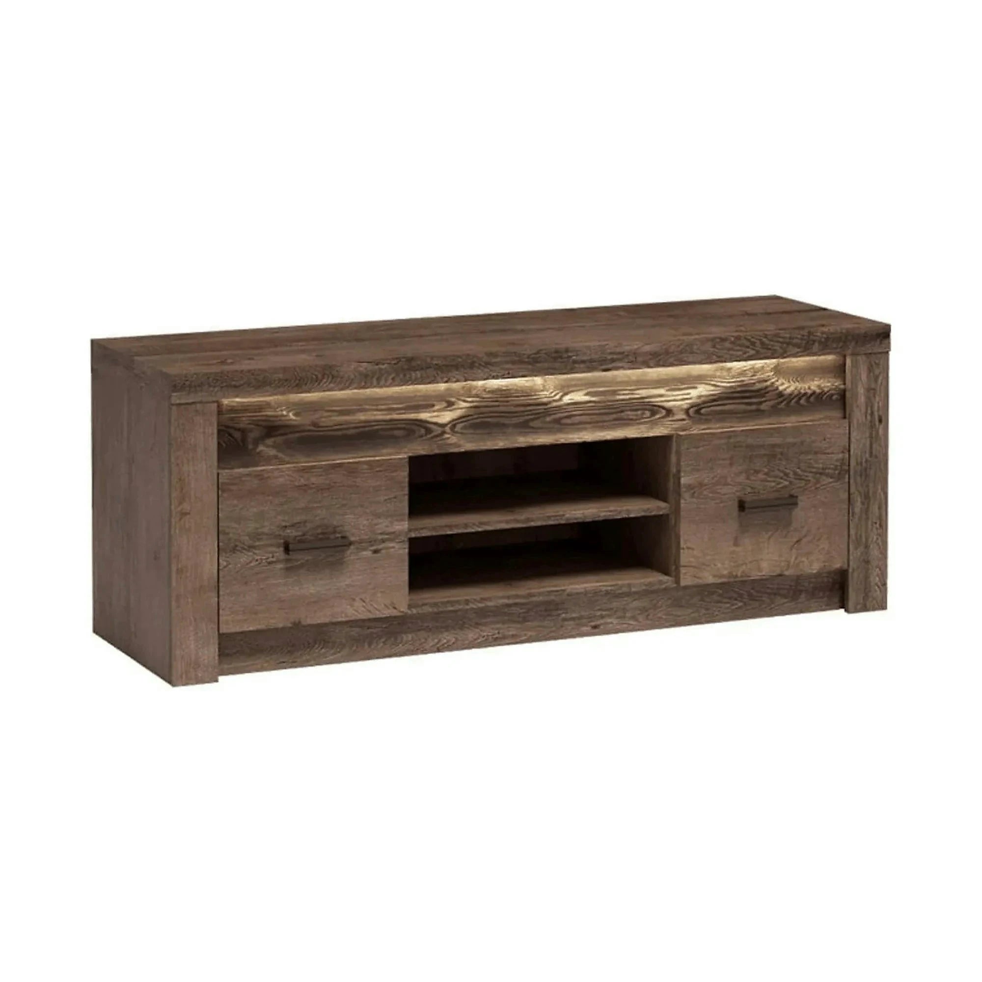 Comoda TV INFINITY I-09, frasin inchis, PAL melaminat/metal, cu iluminare LED, 137x42x53 cm