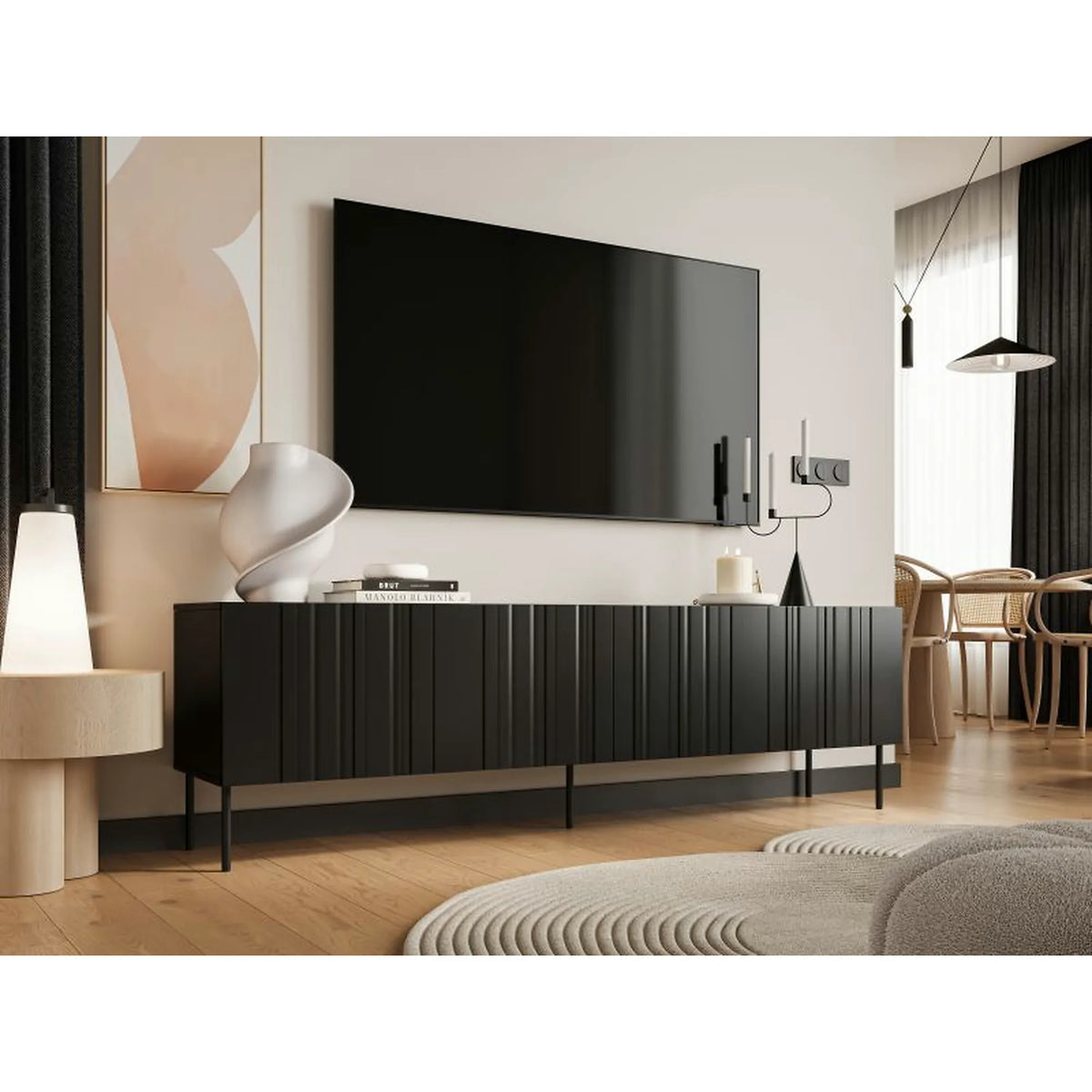 Comoda TV ISLA, negru mat, PAL laminat, 201x40x60 cm