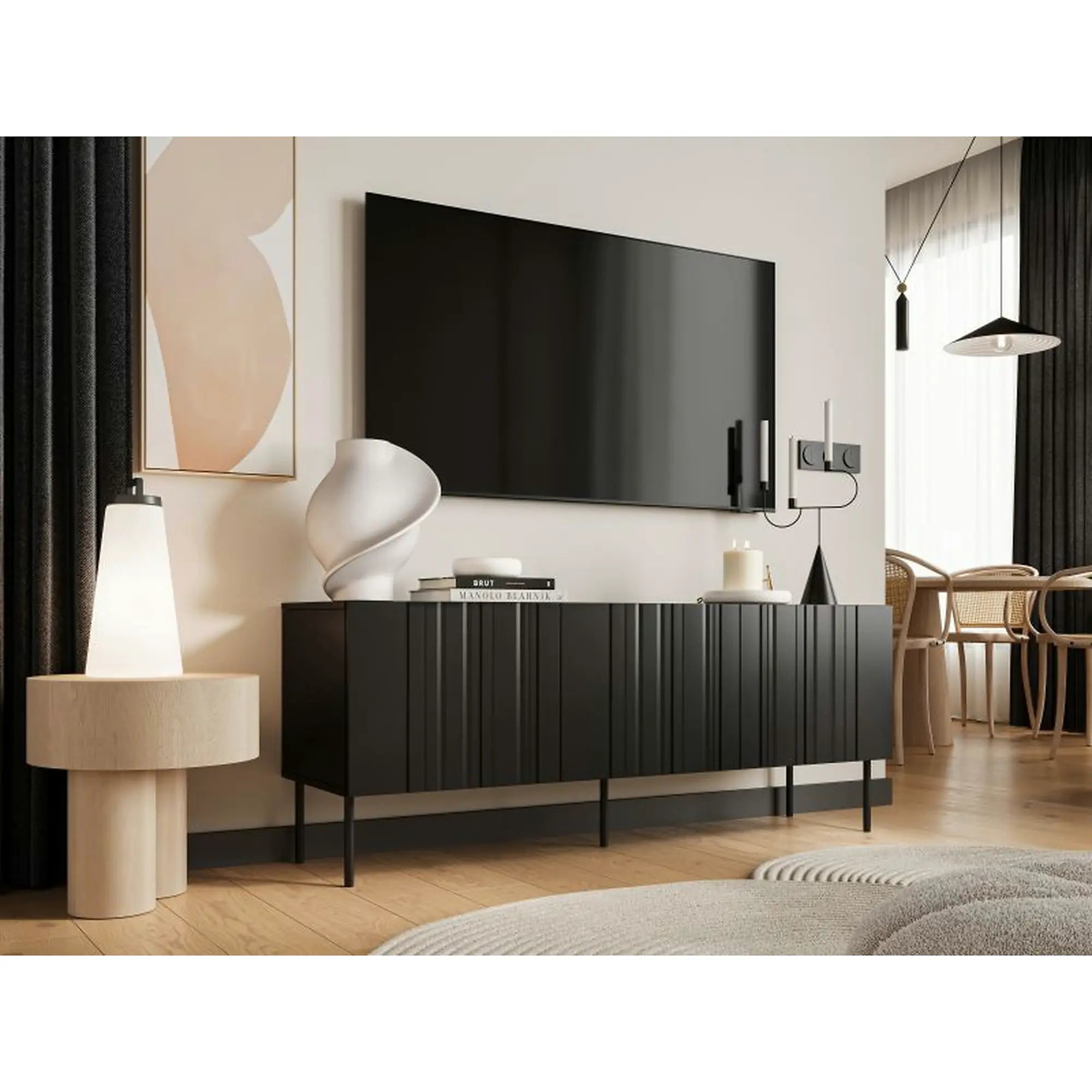 Comoda TV ISLA, negru, PAL laminat, 151x40x60 cm