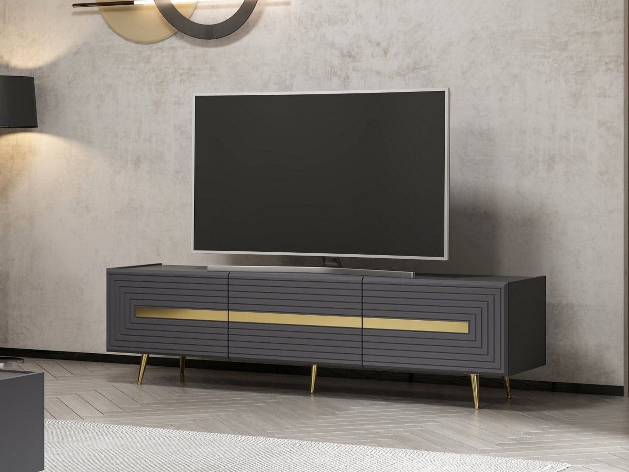Comoda TV JOSE, gri/auriu, PAL melaminat, 180x42x50 cm