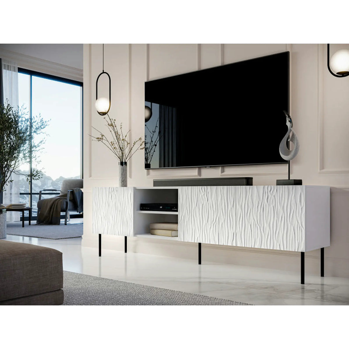 Comoda TV JUNGLE, alb mat, PAL laminat, 190x41x60 cm