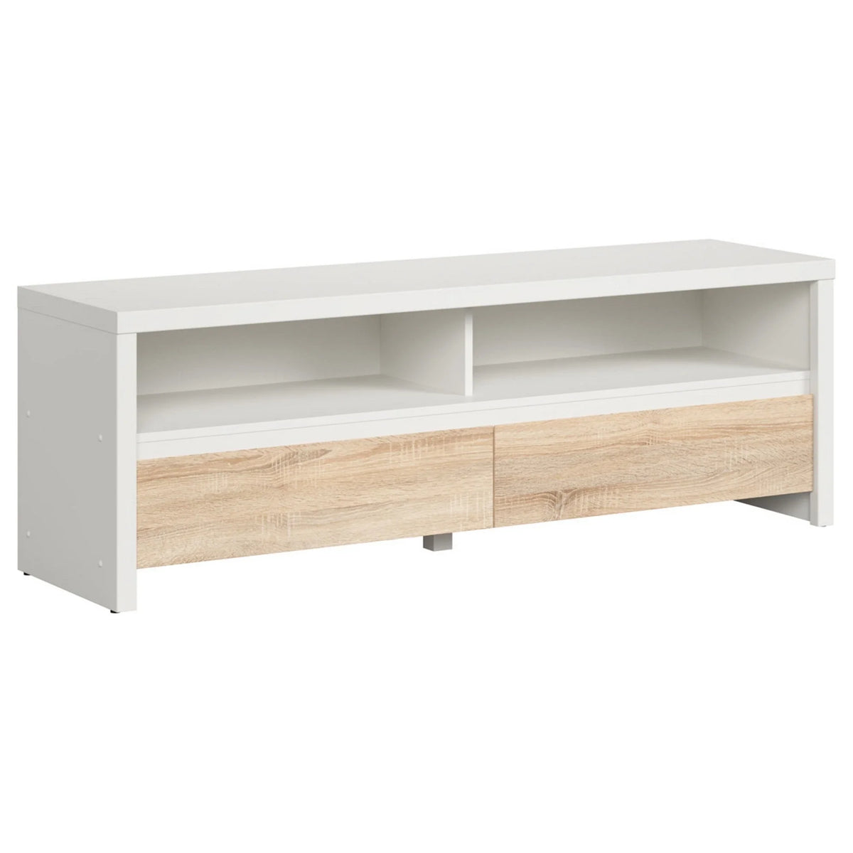 Comoda TV KASPIAN, alb/stejar sonoma, PAL laminat, 144x41x49 cm