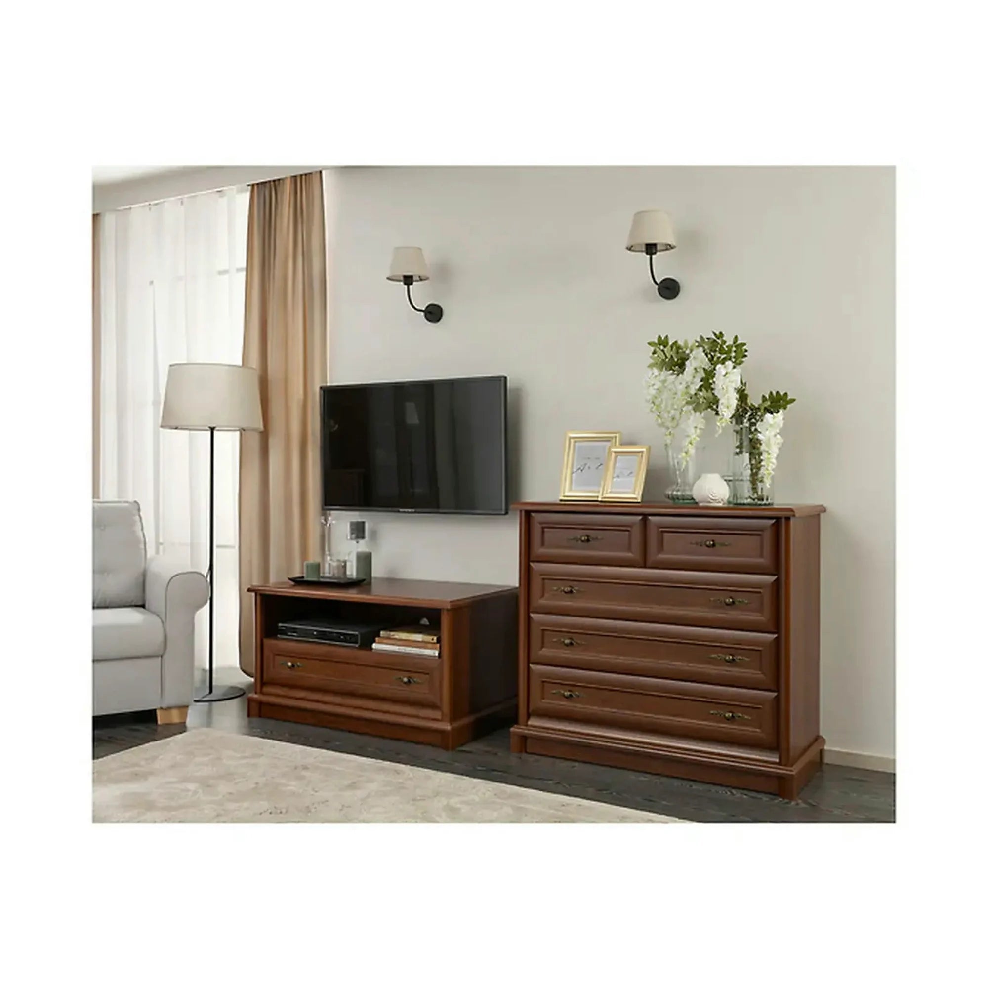 Comoda TV KENT EKOM5S, castan, PAL, 101x45x91 cm