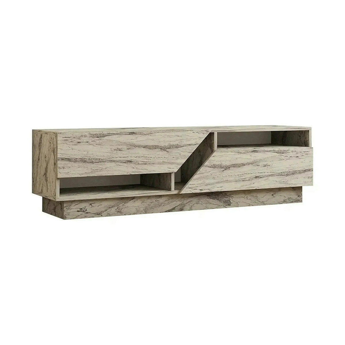 Comoda TV KOZA, bej cu efect de marmura, PAL melaminat, 160x40x45 cm