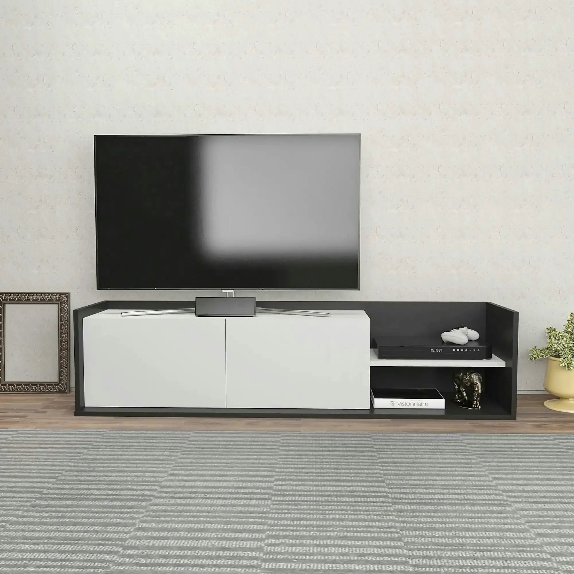 Comoda TV KROG, gri antracit/alb, PAL melaminat, 160x35x37 cm