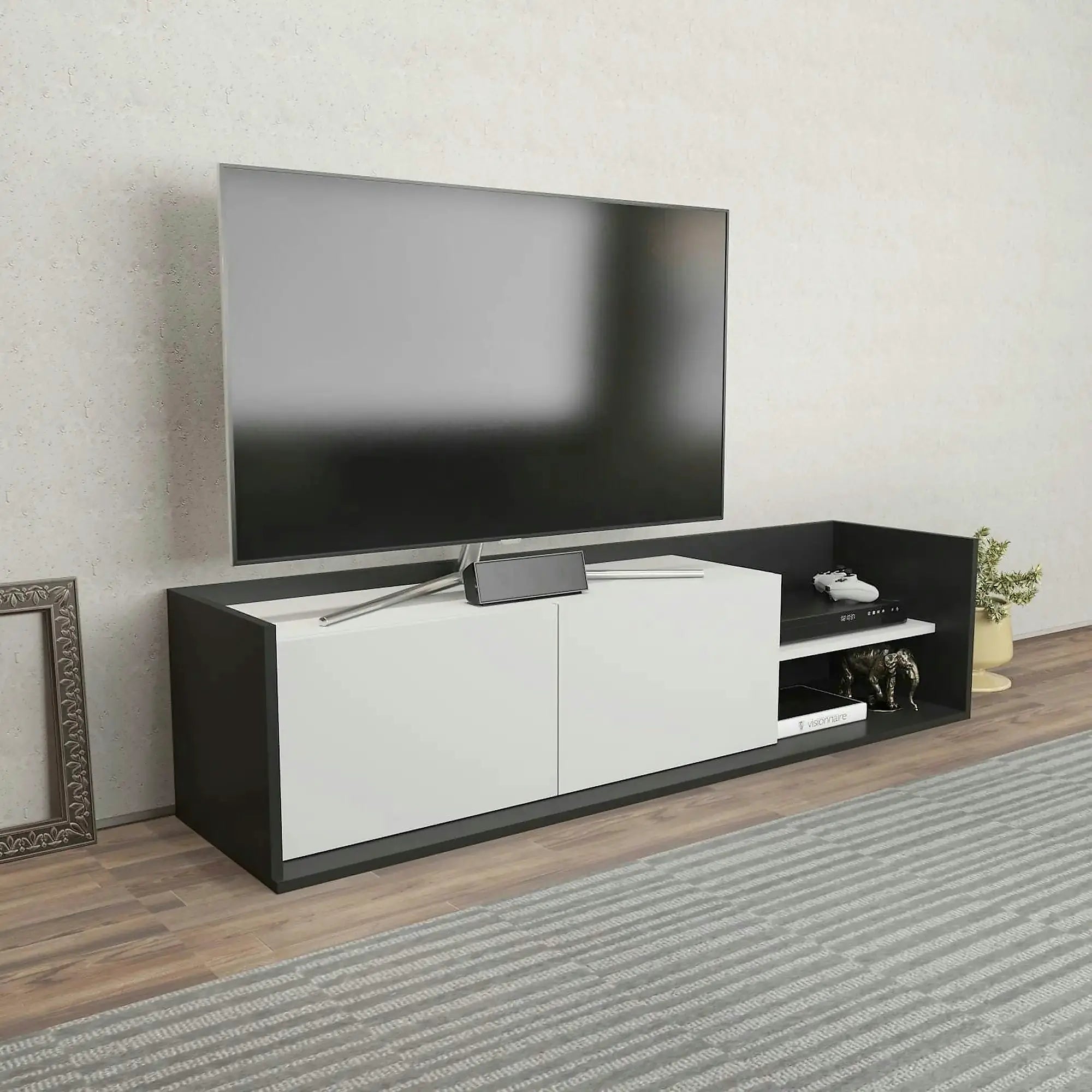 Comoda TV KROG, gri antracit/alb, PAL melaminat, 160x35x37 cm