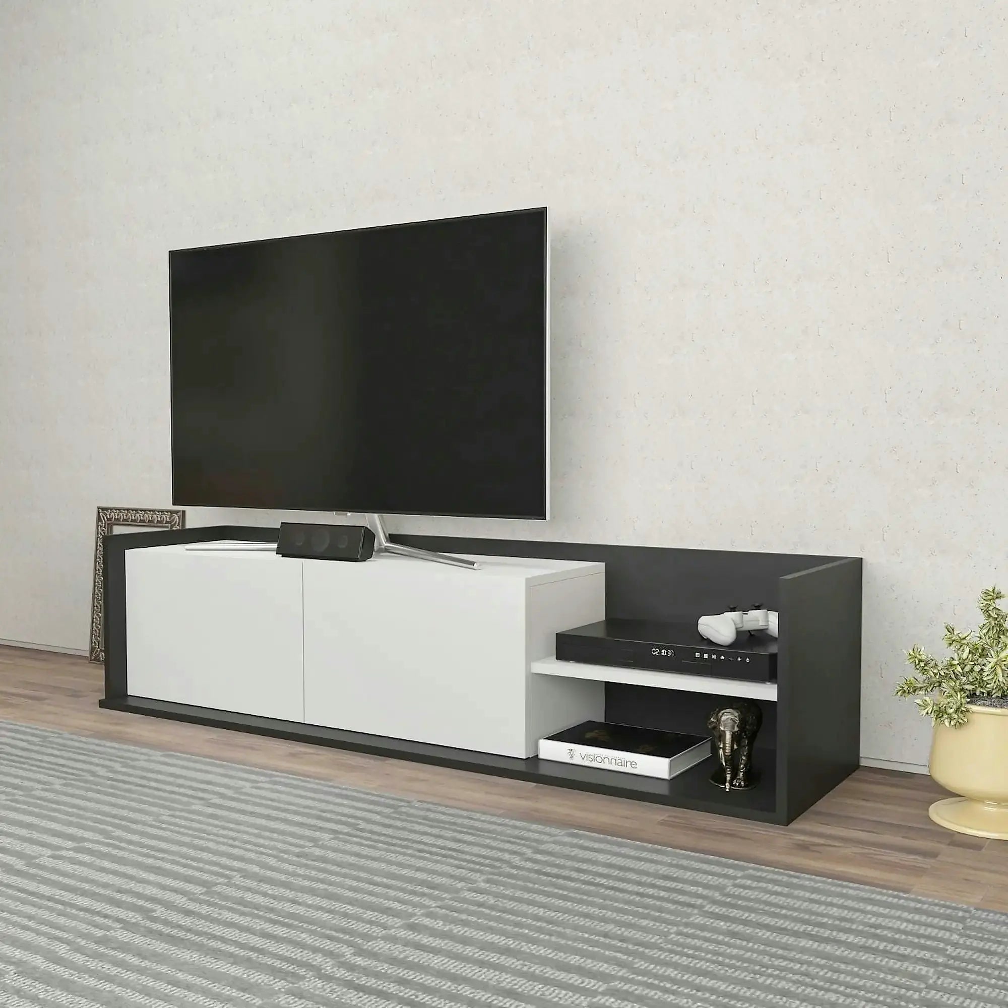 Comoda TV KROG, gri antracit/alb, PAL melaminat, 160x35x37 cm