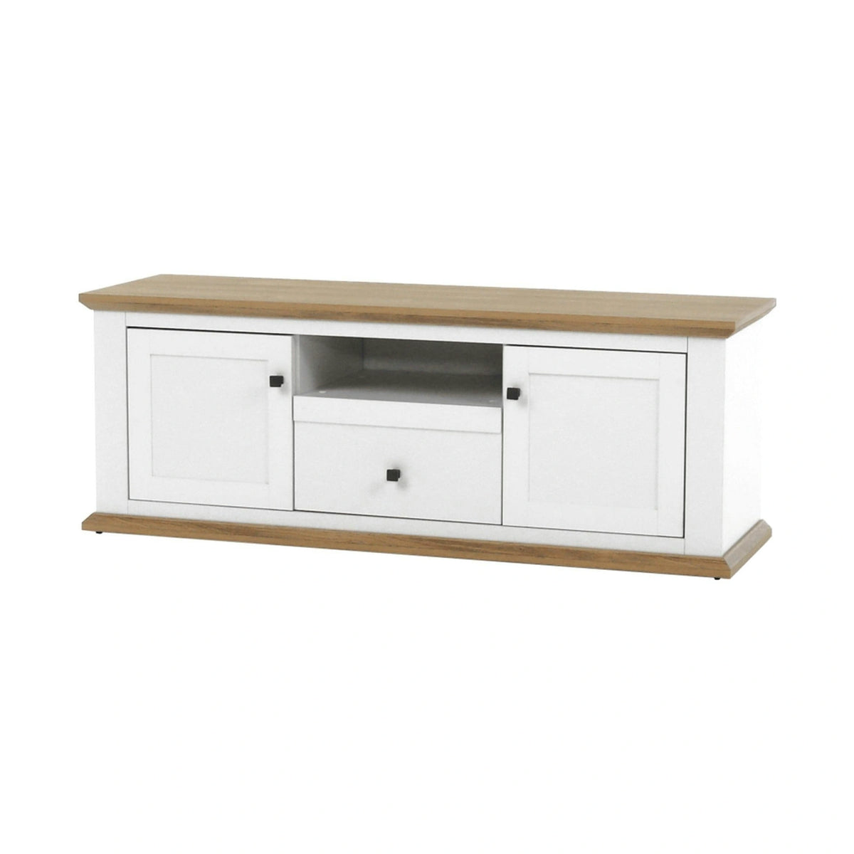 Comoda TV LEON MZ15, alb/stejar grand, DTD laminat, 150x45x55 cm