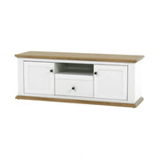 Comoda TV LEON MZ15, alb/stejar grand, DTD laminat, 150x45x55 cm