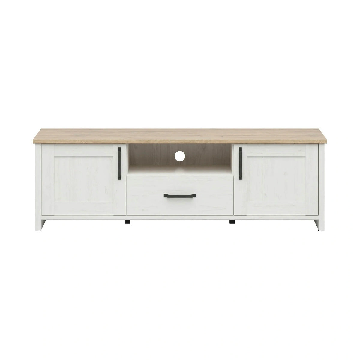 Comoda TV LOKSA, alb/stejar, PAL laminat, 160x44x51 cm