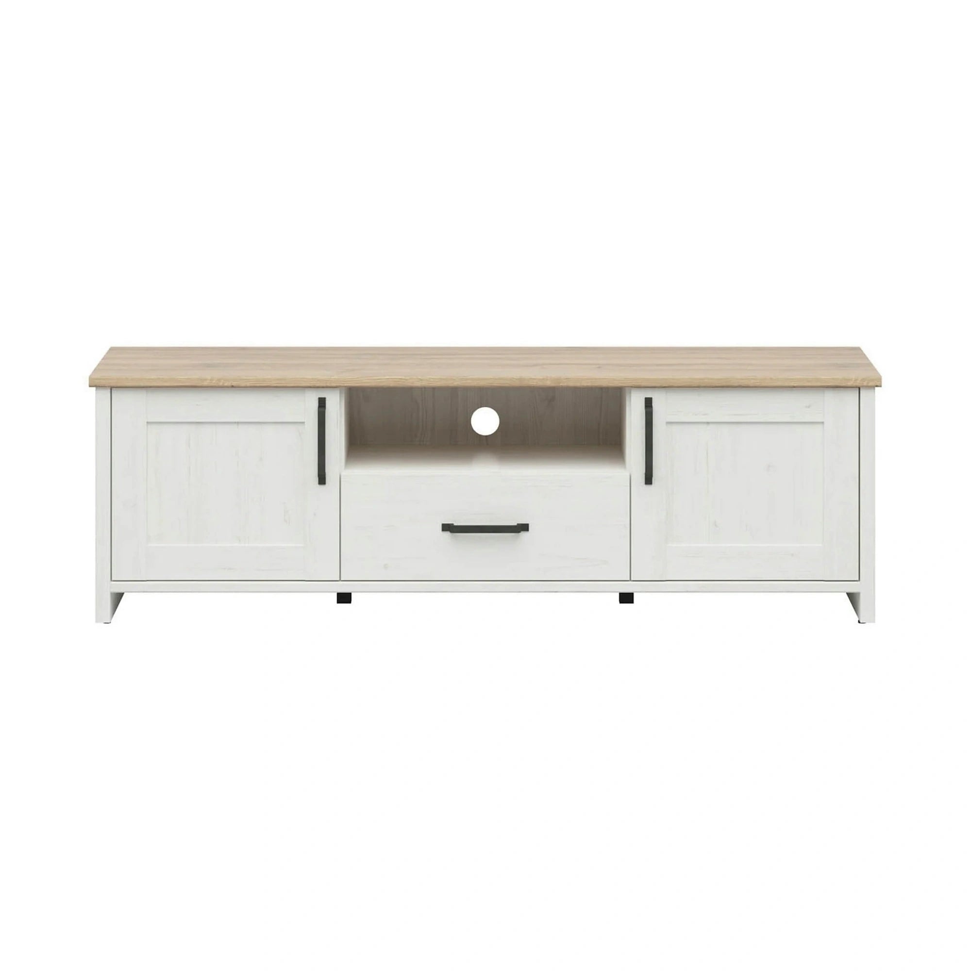 Comoda TV LOKSA, alb/stejar, PAL laminat, 160x44x51 cm