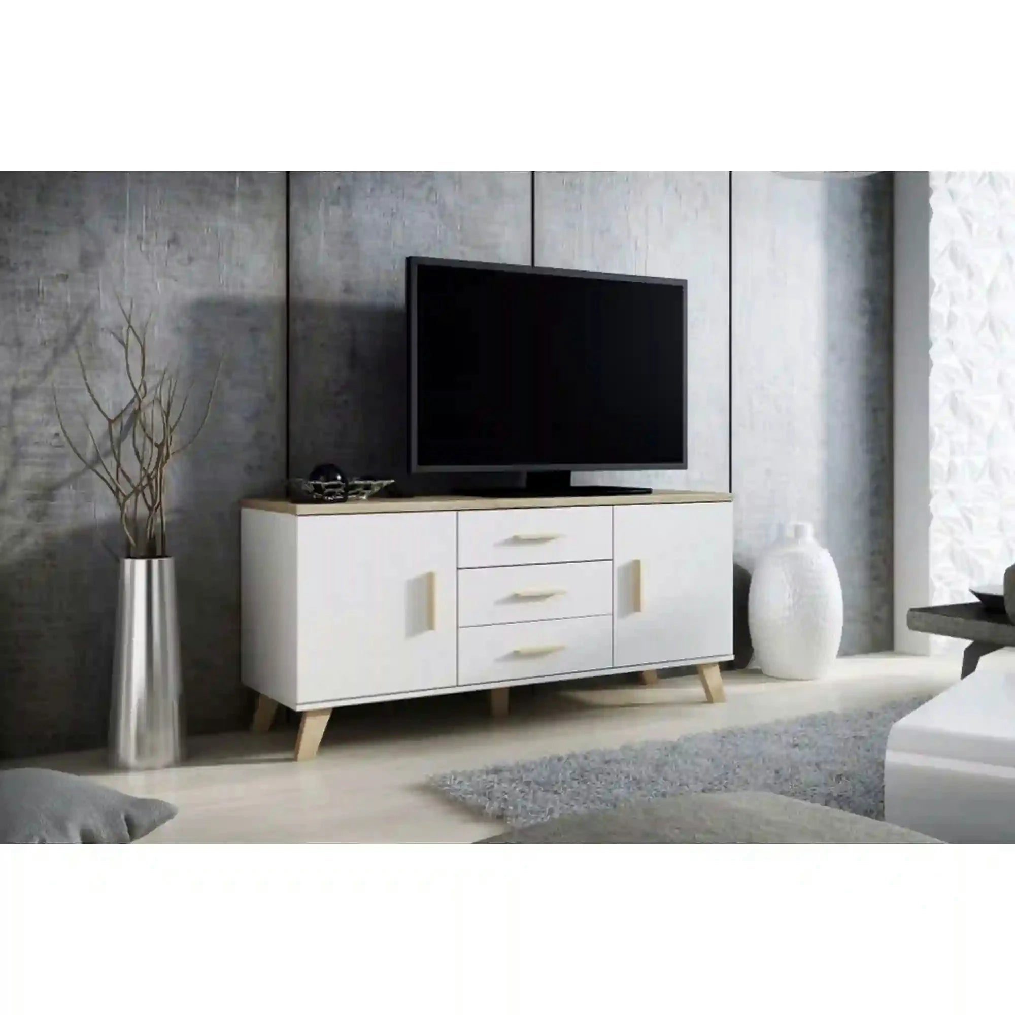 Comoda TV LOTTA, alb/stejar sonoma, PAL, 150x45x69 cm