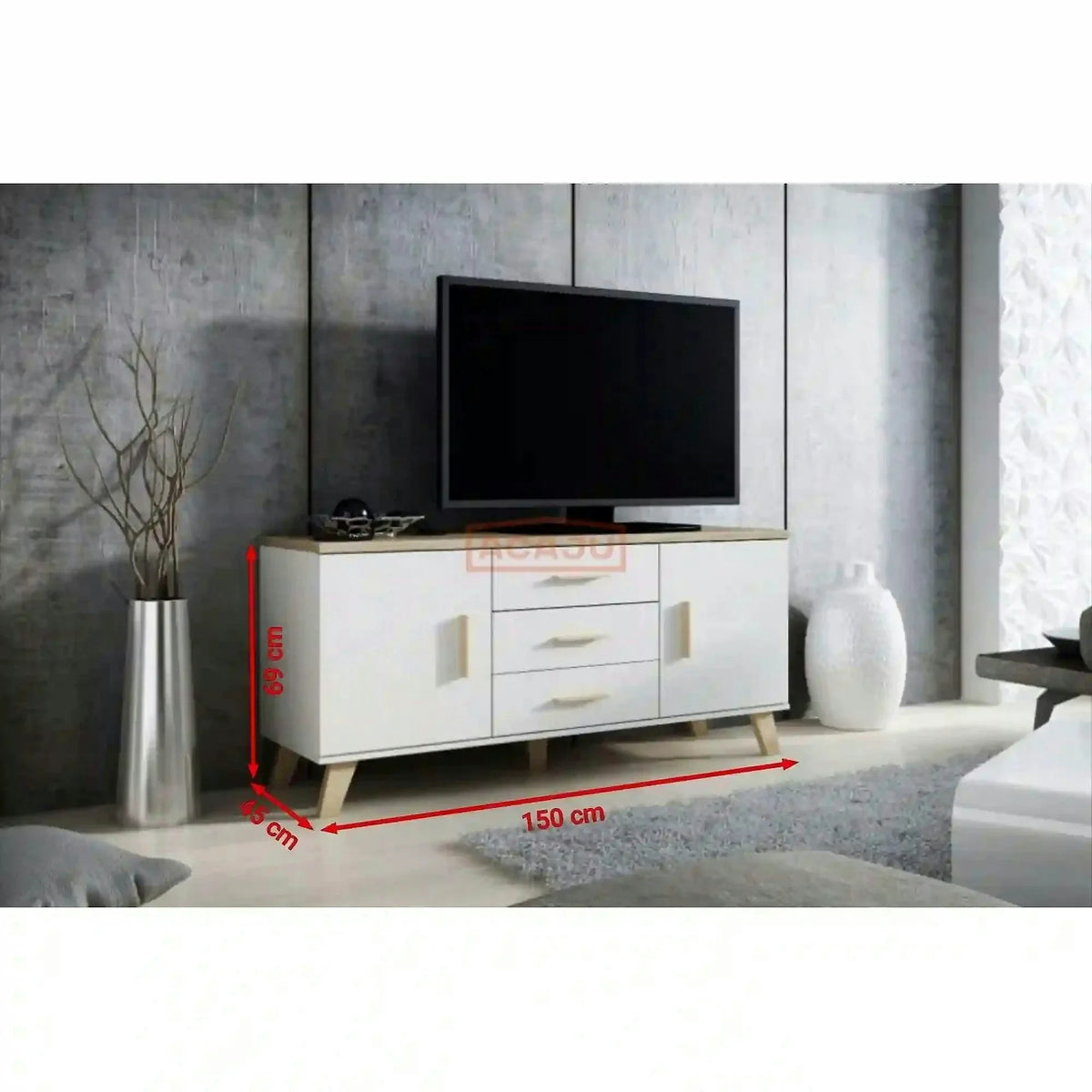 Comoda TV LOTTA, alb/stejar sonoma, PAL, 150x45x69 cm