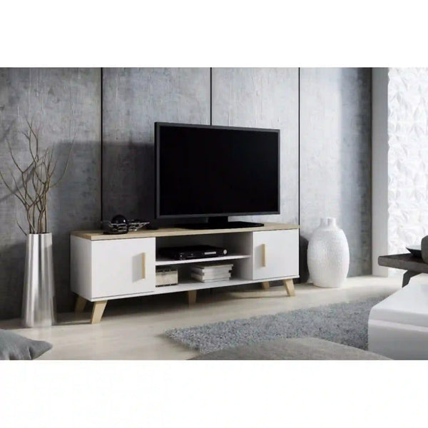 Comoda TV Lotta, alb/stejar sonoma, PAL, 160x40x53 cm