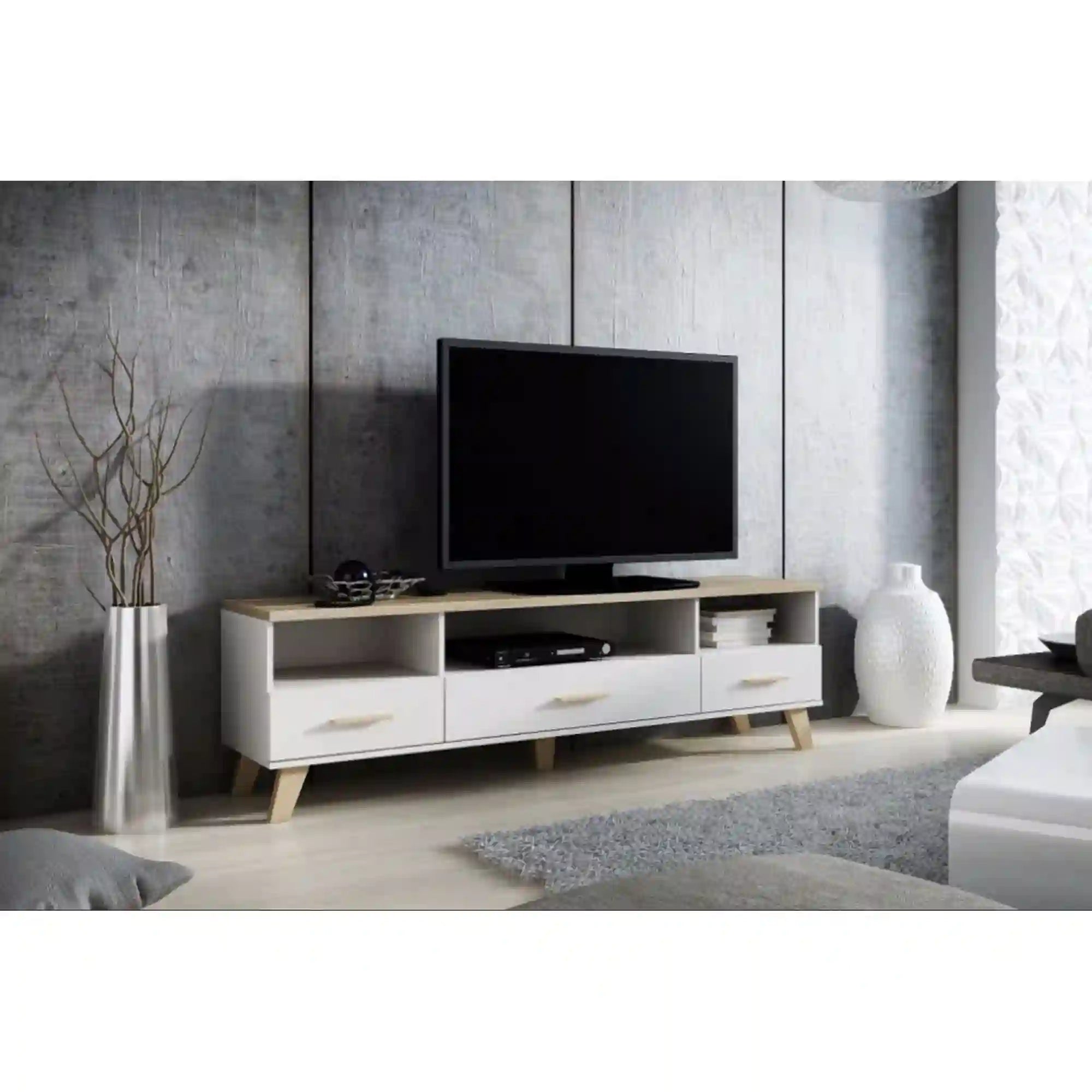 Comoda TV LOTTA, alb/stejar sonoma, PAL, 180x40x53 cm
