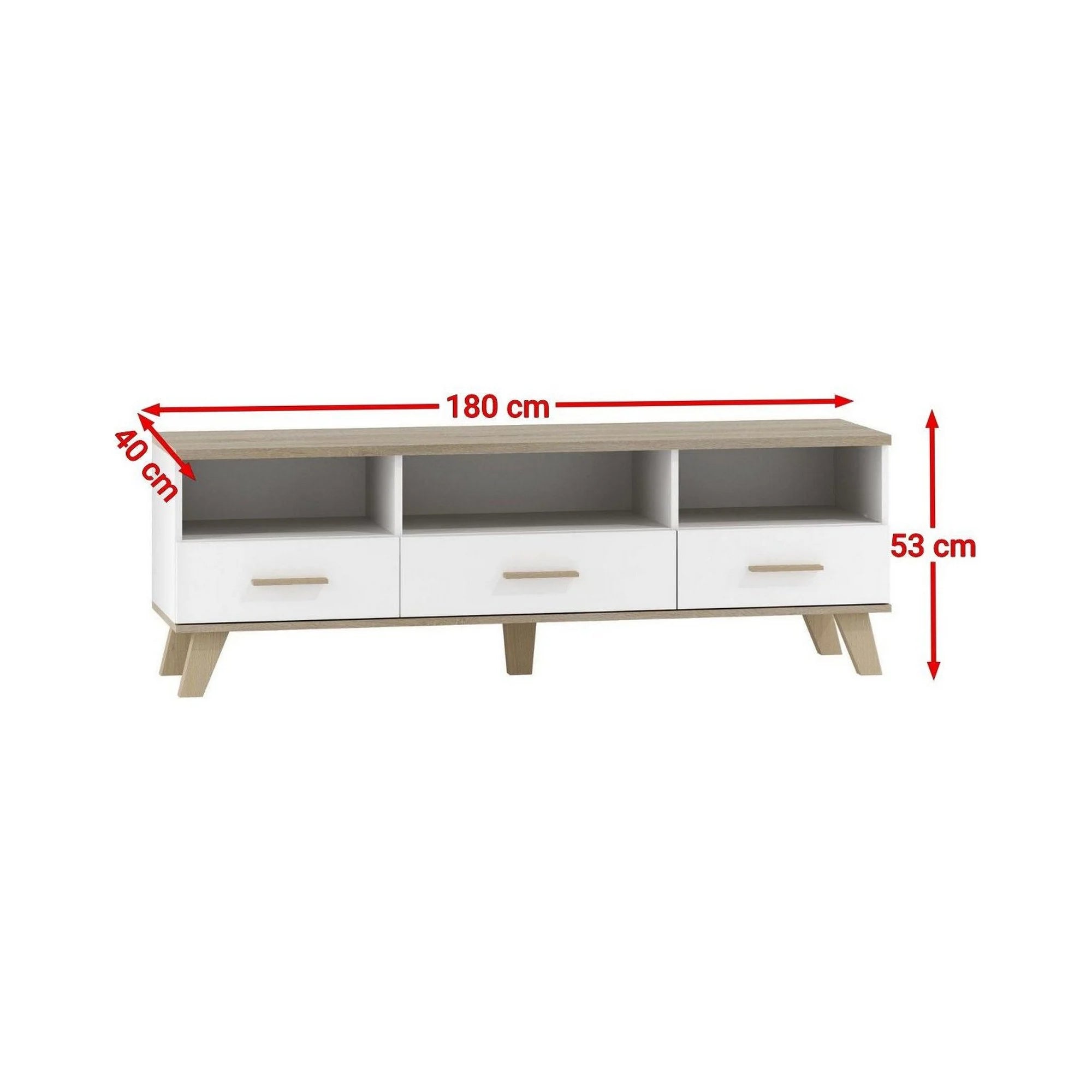 Comoda TV LOTTA, alb/stejar sonoma, PAL, 180x40x53 cm