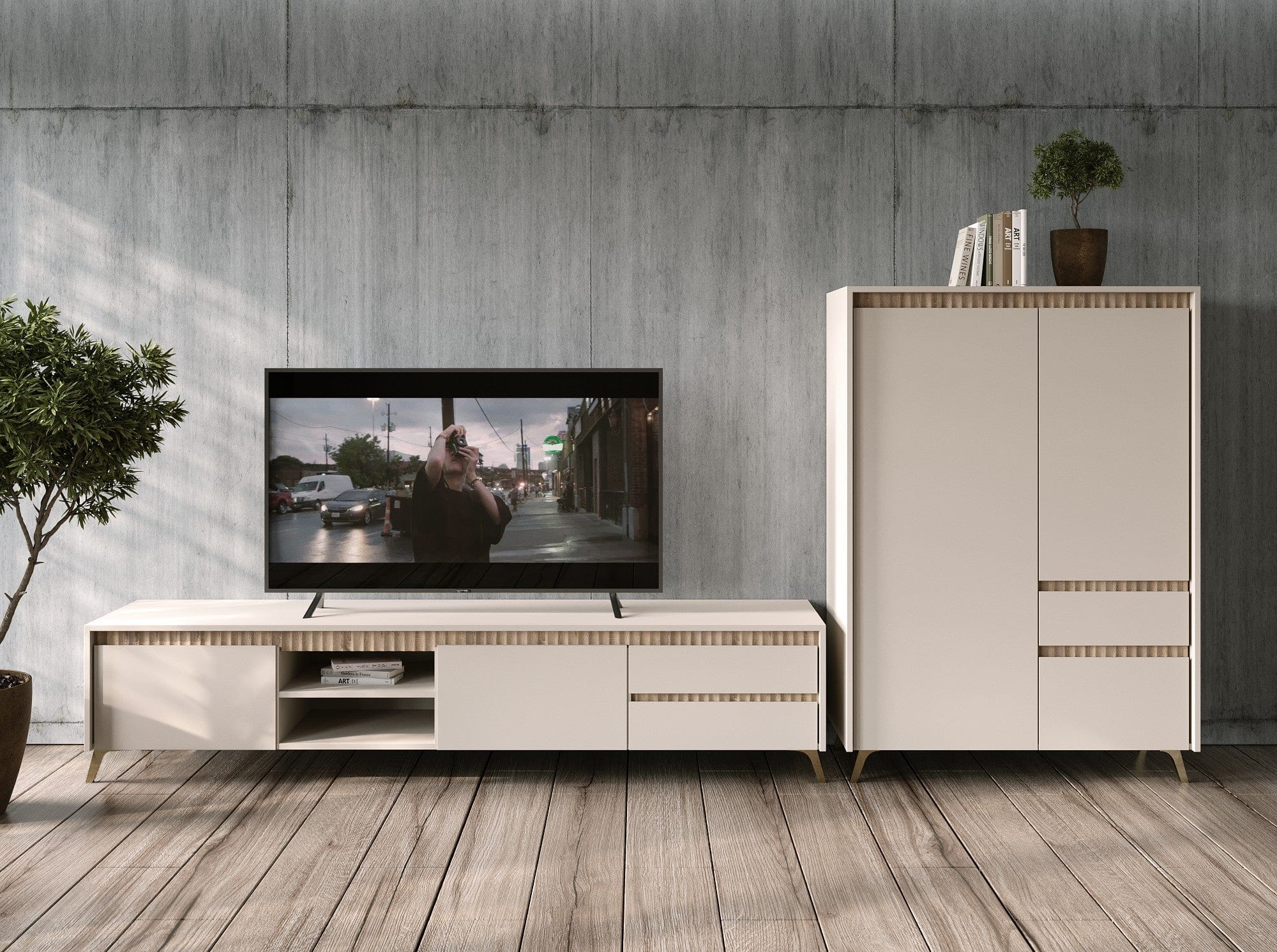 Comoda TV LOUNGE 2, casmir/stejar sonoma, PAL, 206x45x54 cm