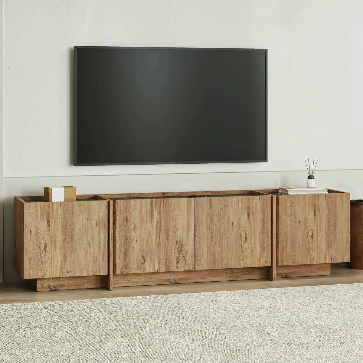 Comodă TV LOWEN, pin/gri antracit, PAL melaminat, 180x35x46 cm