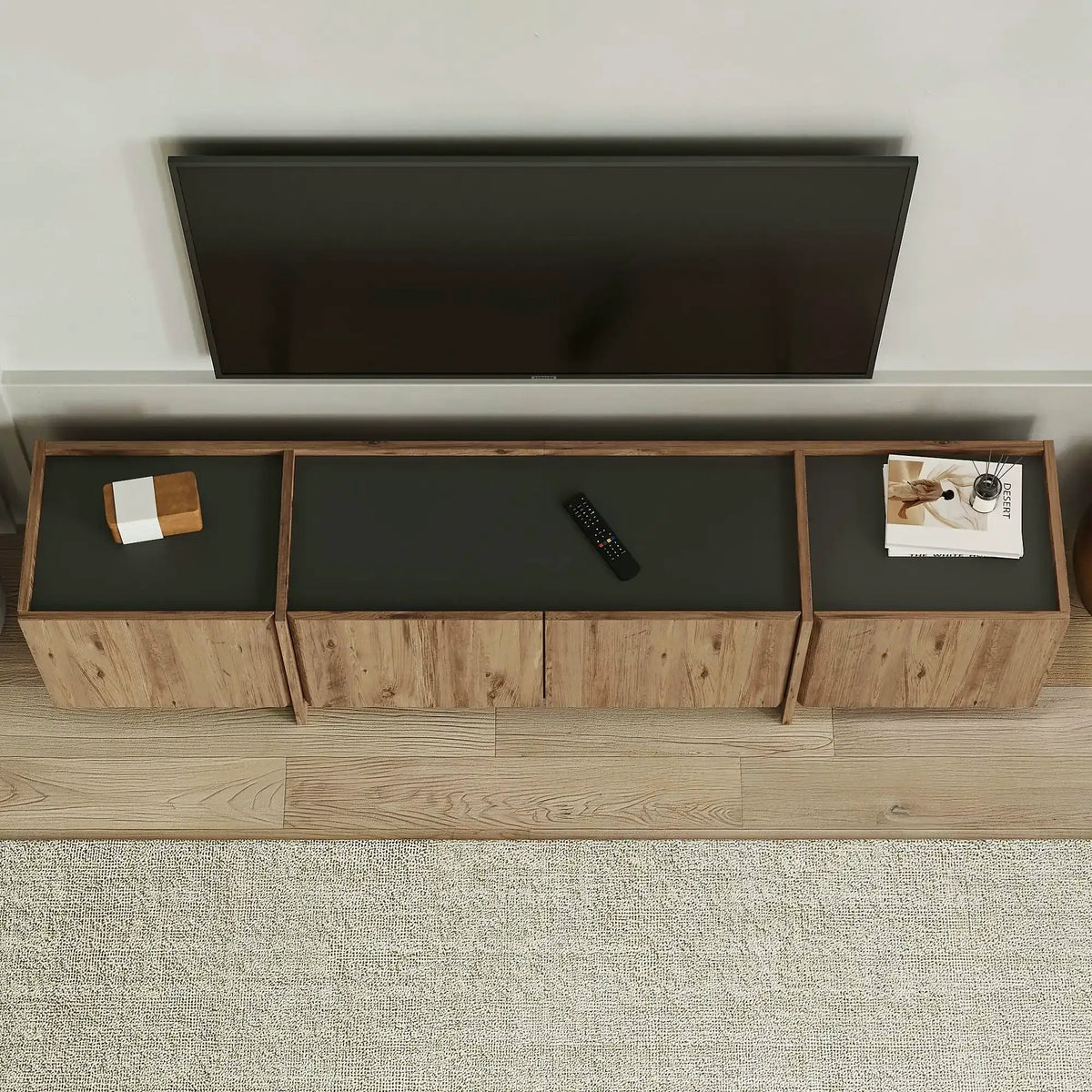 Comodă TV LOWEN, pin/gri antracit, PAL melaminat, 180x35x46 cm