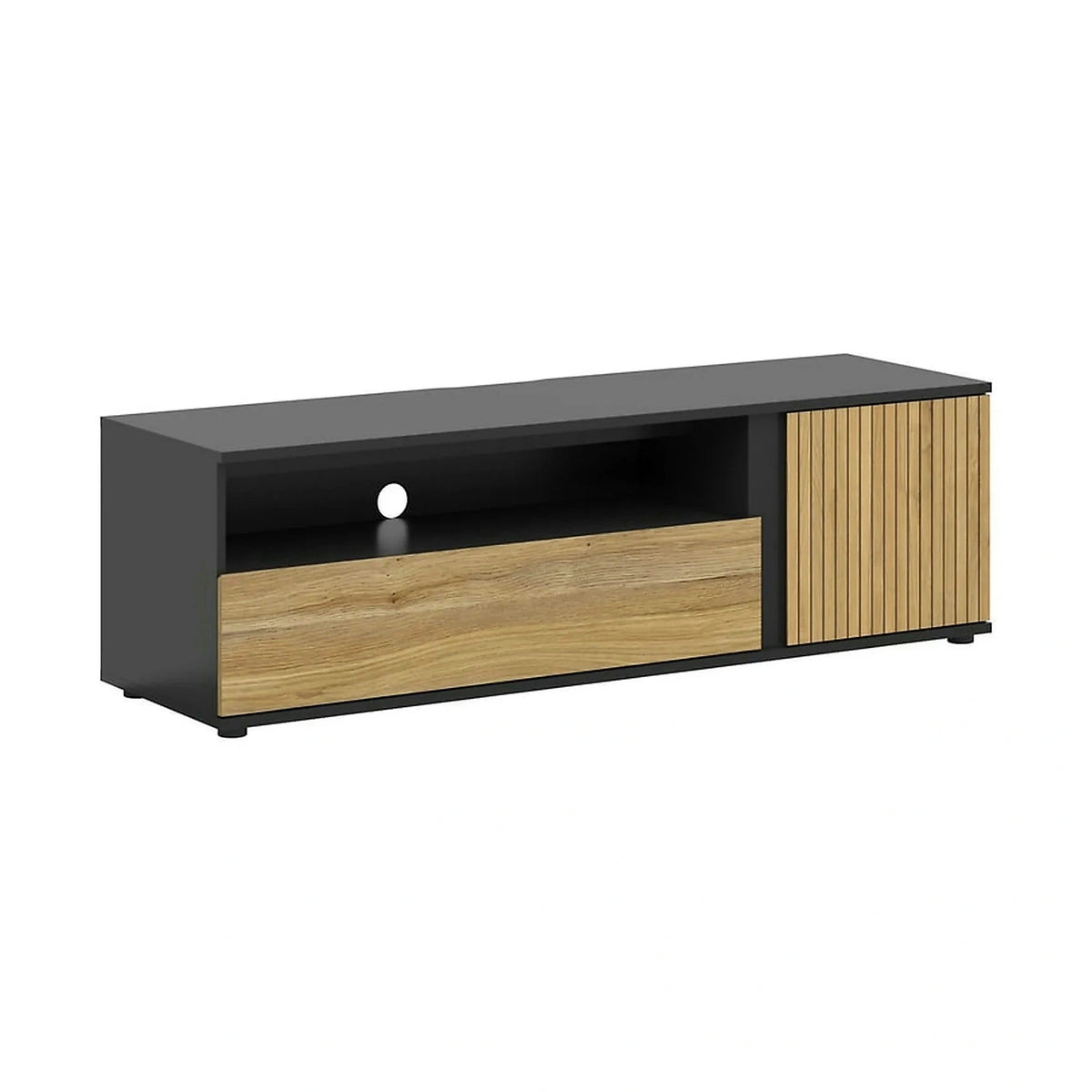Comoda TV LUEN, stejar/negru, PAL laminat, 155x46x47 cm