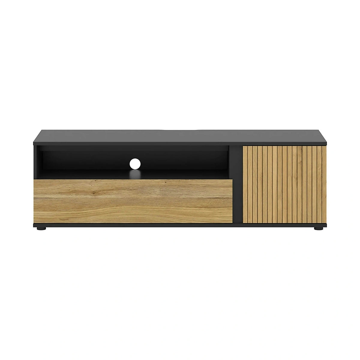 Comoda TV LUEN, stejar/negru, PAL laminat, 155x46x47 cm