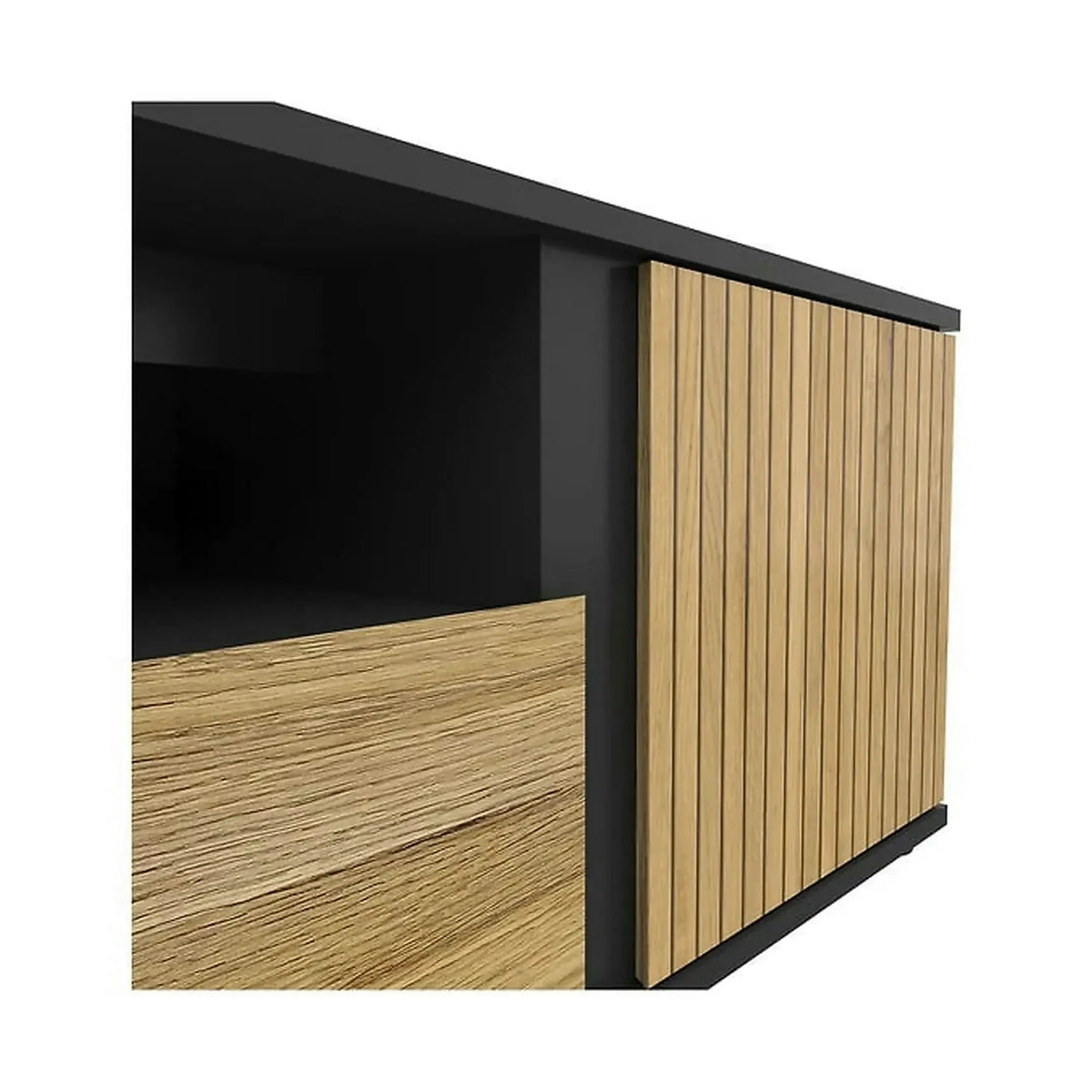 Comoda TV LUEN, stejar/negru, PAL laminat, 155x46x47 cm