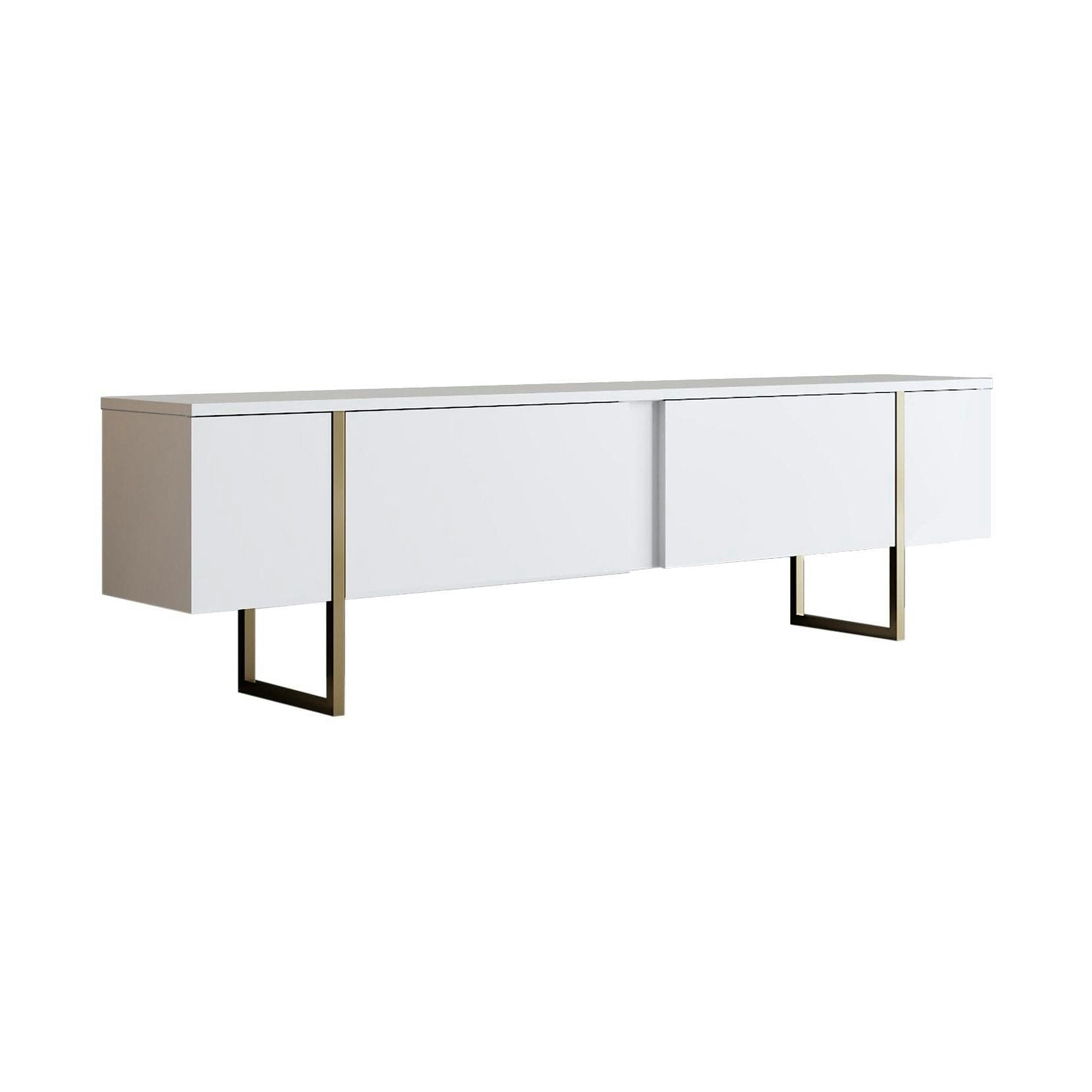 Comoda TV Luxe, alb/auriu, PAL/metal, 180x30x50 cm