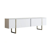 Comoda TV Luxe, alb/auriu, PAL/metal, 180x30x50 cm