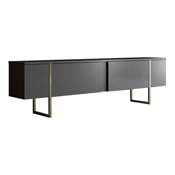 Comoda TV LUXE, gri antracit/auriu, PAL/metal, 180x50x30 cm