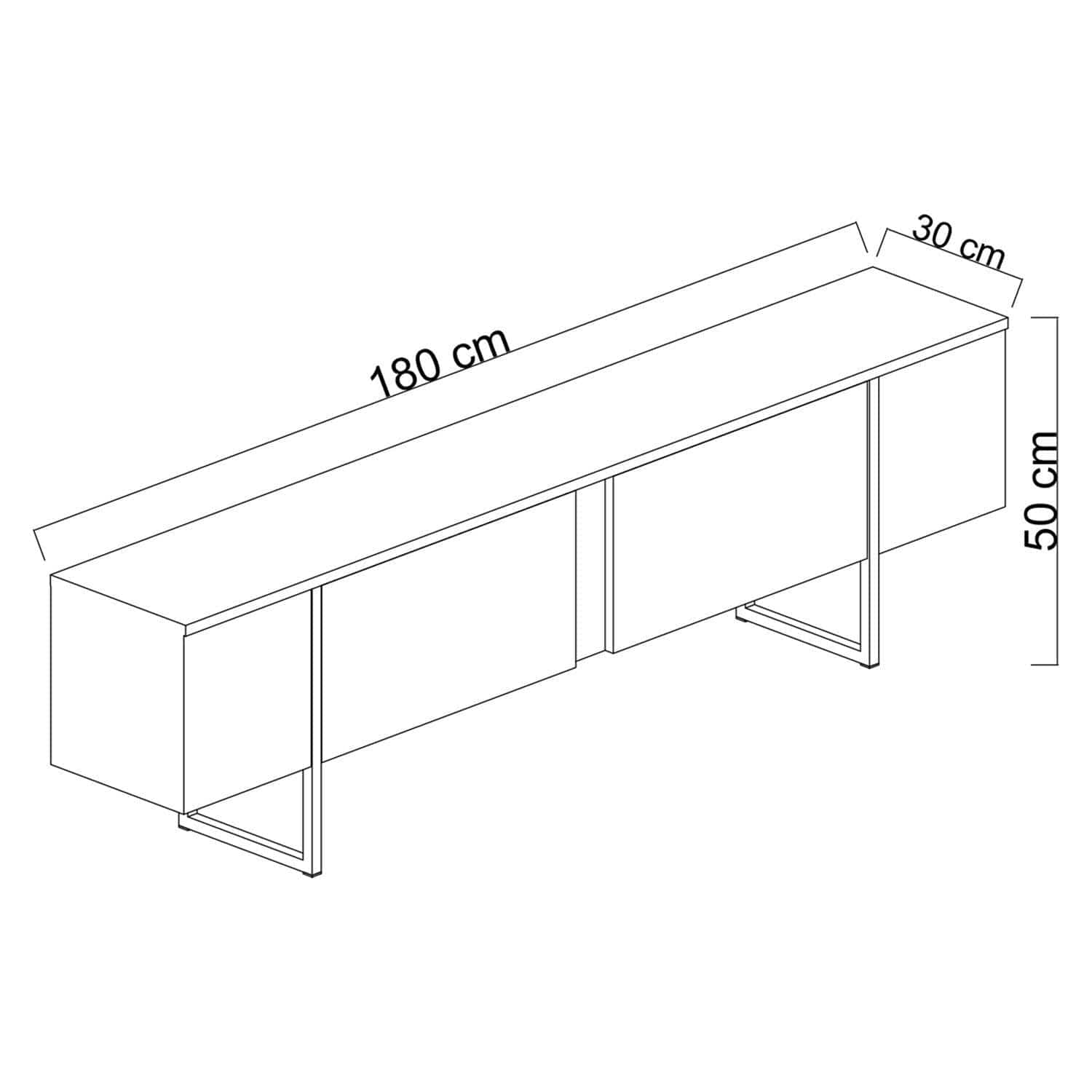 Comoda TV LUXE, gri antracit/auriu, PAL/metal, 180x50x30 cm
