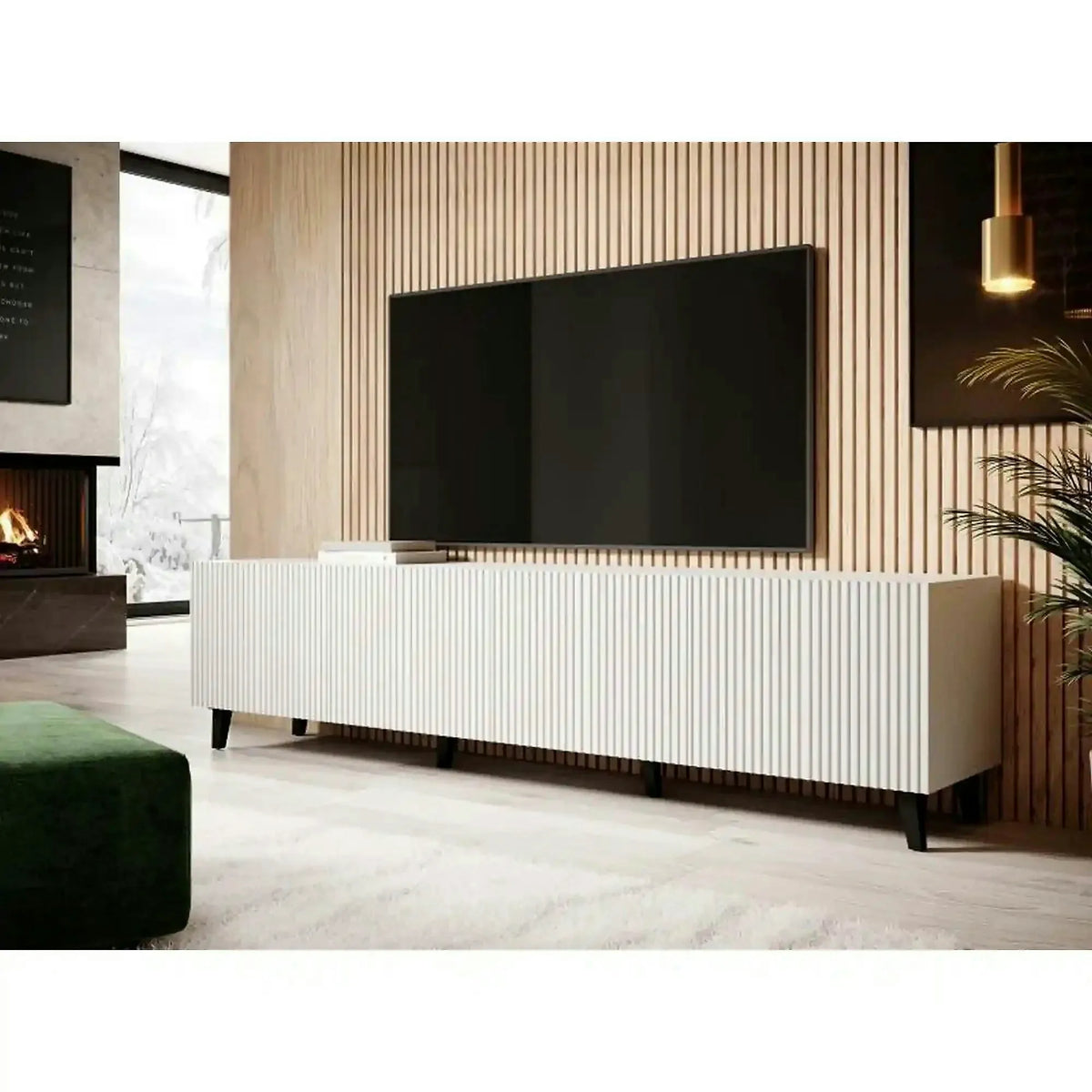 Comoda TV mare PAFOS, alb, PAL laminat, 200x40x52 cm