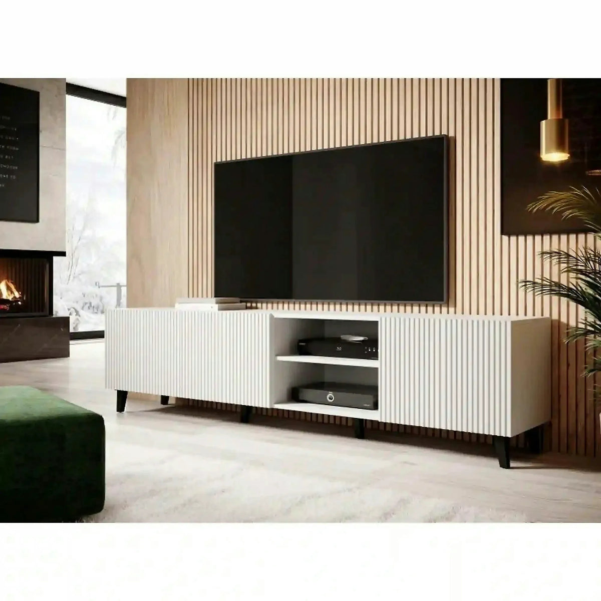Comoda TV mare PAFOS, alb, PAL laminat, 200x40x52 cm