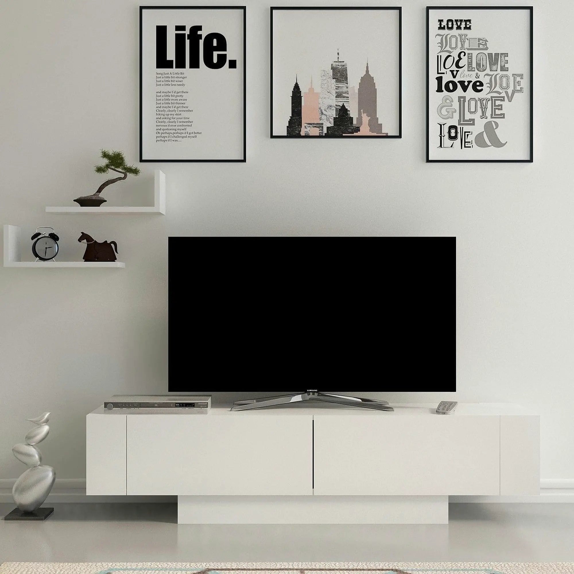 Comoda TV Matera, alb, PAL melaminat, 150x32x42 cm