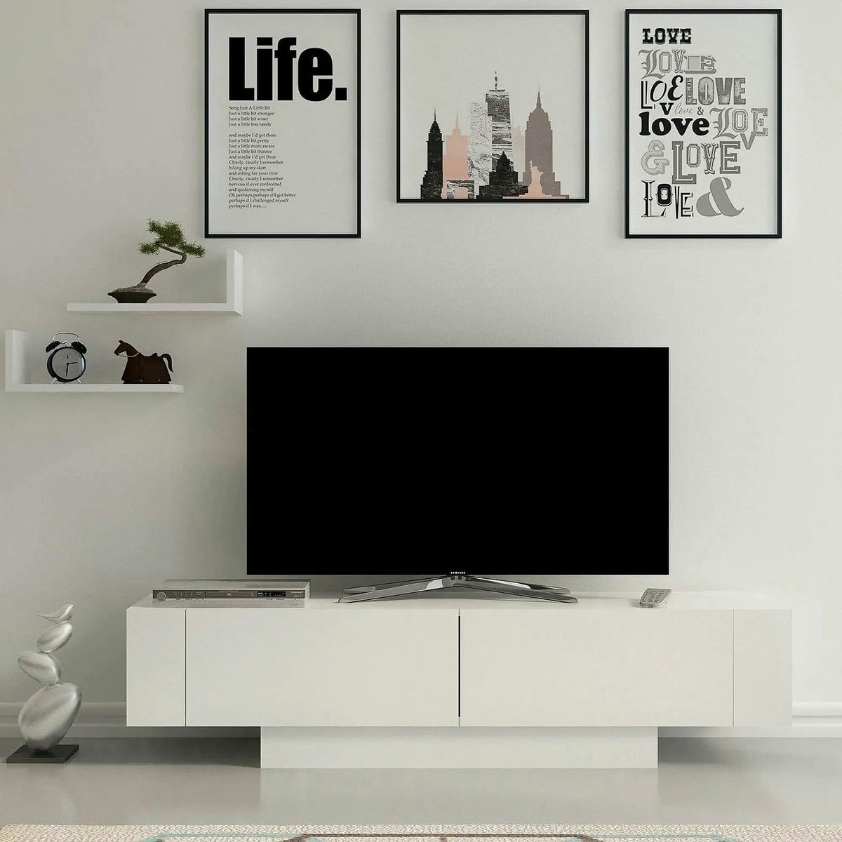 Comoda TV Matera, alb, PAL melaminat, 150x32x42 cm