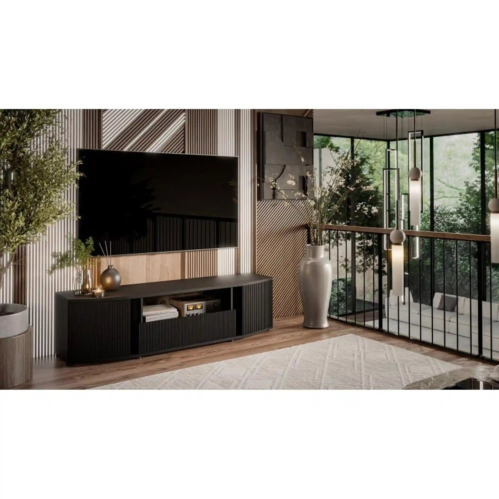 Comoda TV MICHELLE, negru/stejar, PAL laminat, 178x47x48 cm