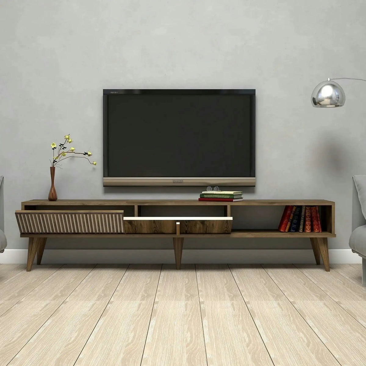 Comoda TV MILAN, nuc, PAL melaminat, 180x35x40 cm
