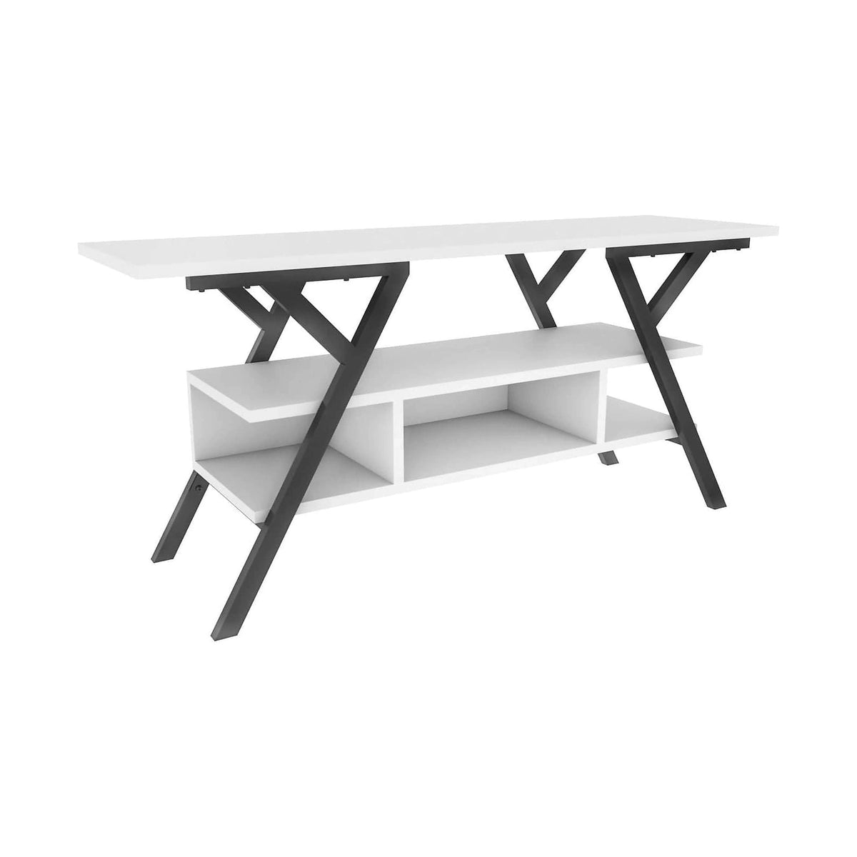 Comoda TV Minerva, alb/negru, PAL/metal, 120x35x55 cm