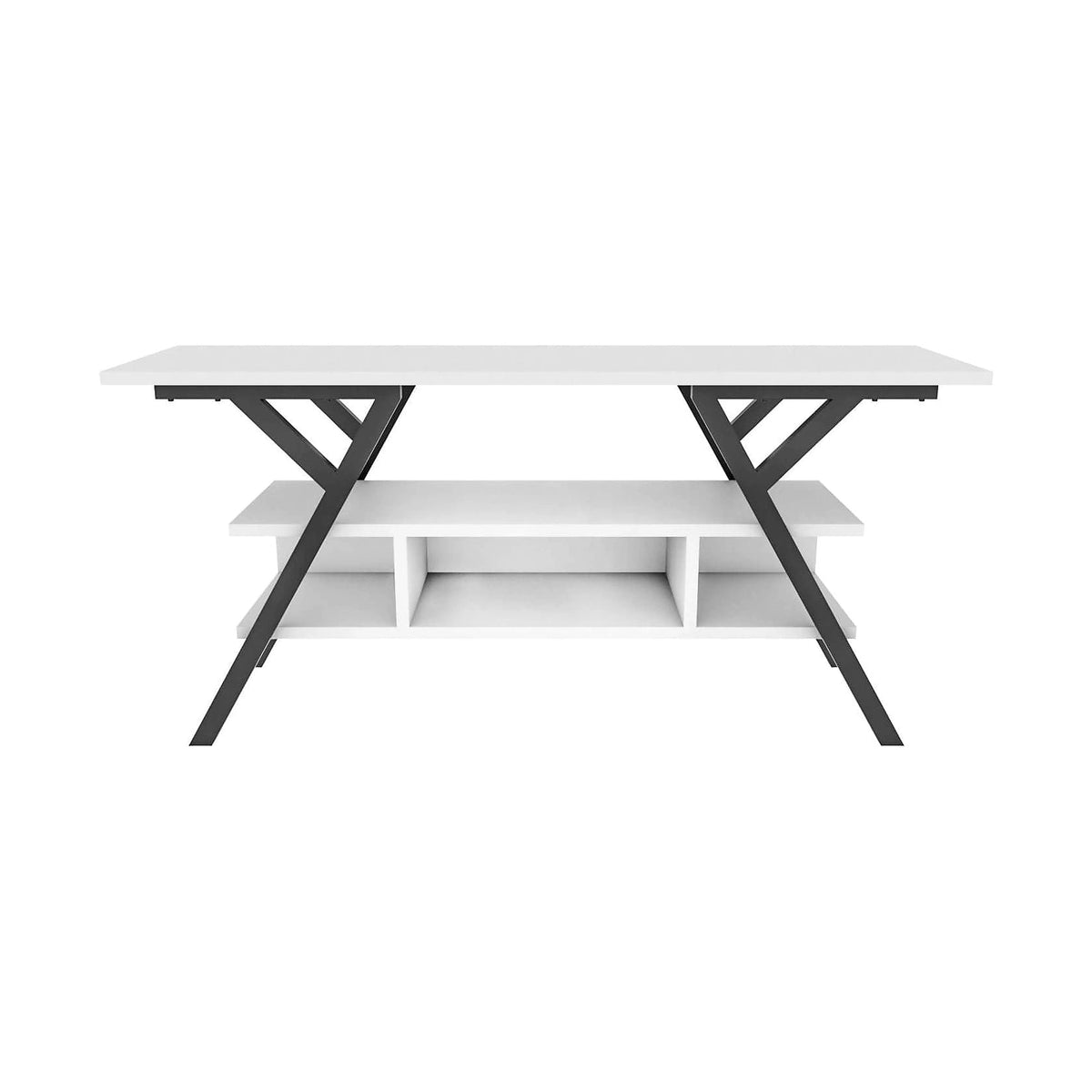 Comoda TV Minerva, alb/negru, PAL/metal, 120x35x55 cm