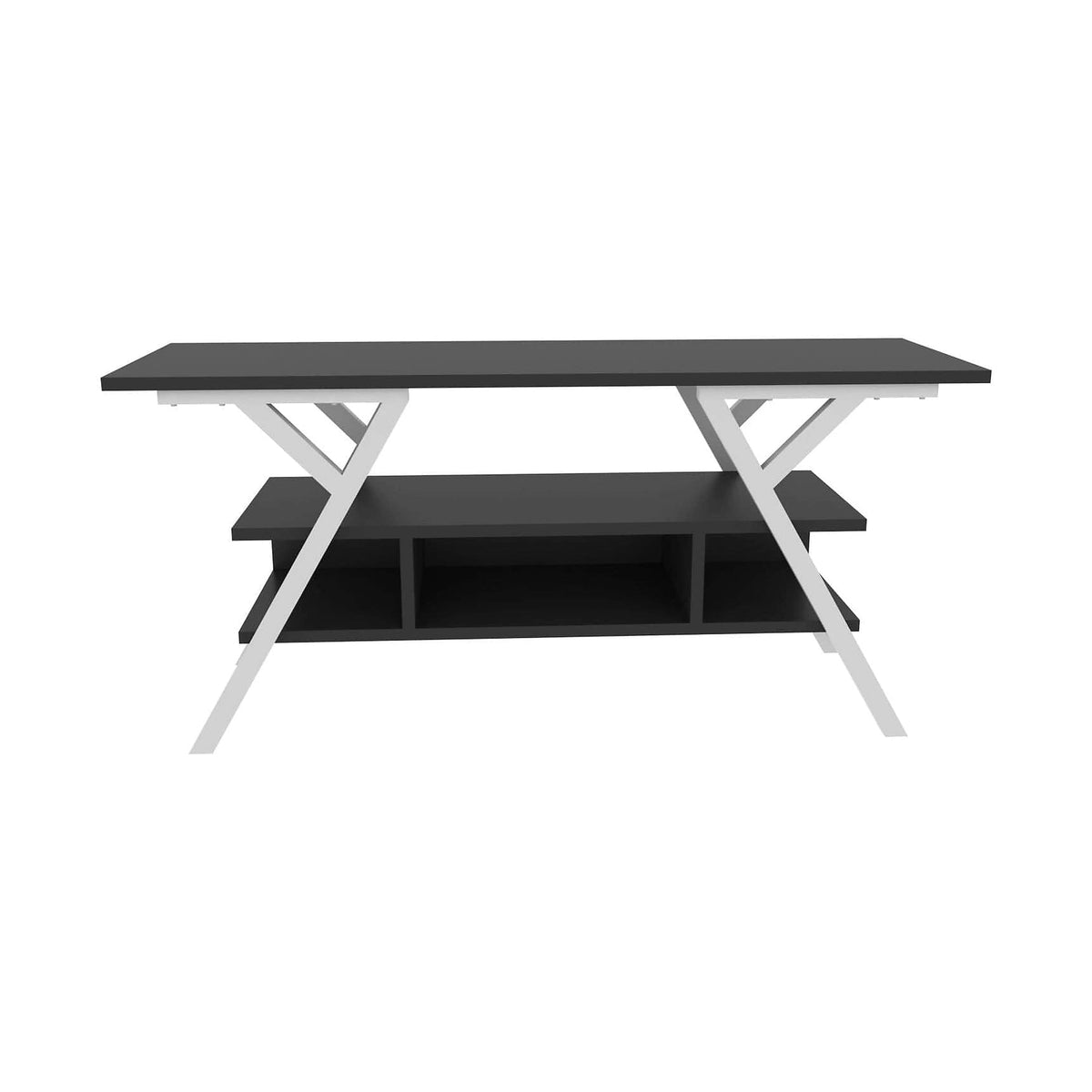 Comoda TV MINERVA, gri antracit/alb, PAL melaminat/metal, 120x35x55 cm
