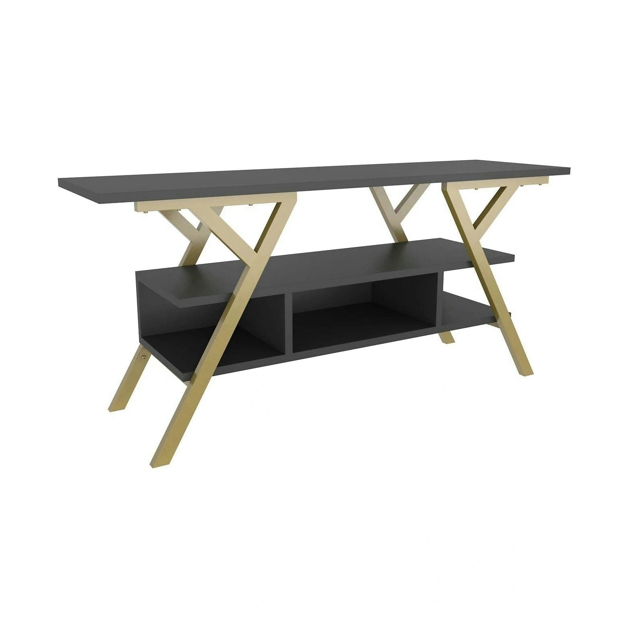 Comoda TV MINERVA, gri antracit/auriu, PAL/metal, 120x35x55 cm