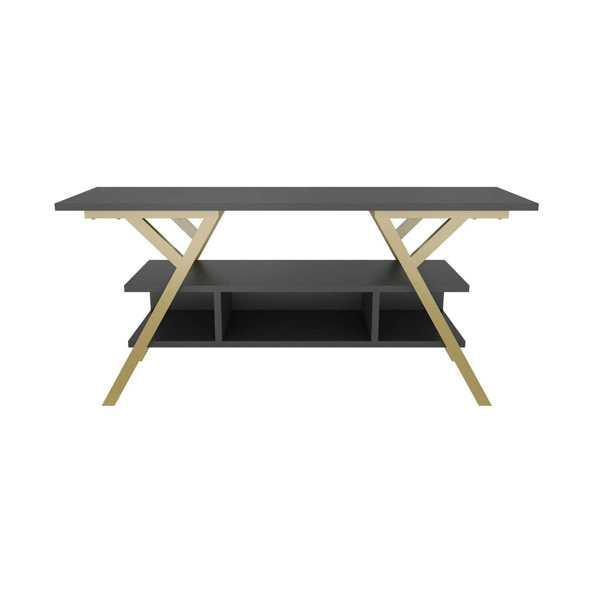 Comoda TV MINERVA, gri antracit/auriu, PAL/metal, 120x35x55 cm