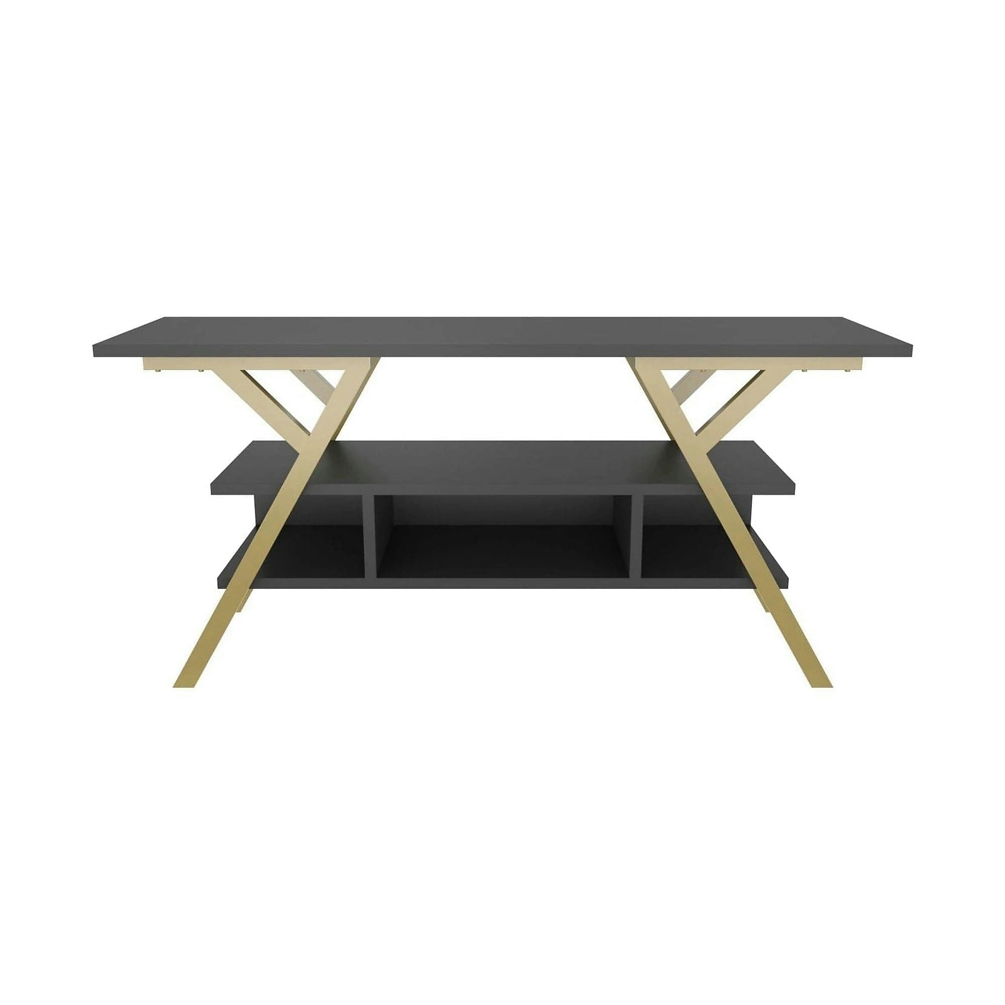 Comoda TV MINERVA, gri antracit/auriu, PAL/metal, 120x35x55 cm